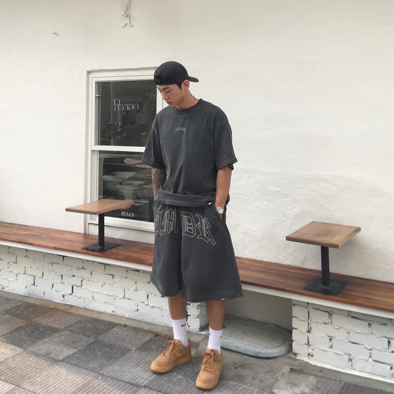 Nike Everyday Lightweight Training Crew Socks White (3 Pack/Korean Ver.), Nike Air Force 1 '07 WB Flax 착용 스타일
