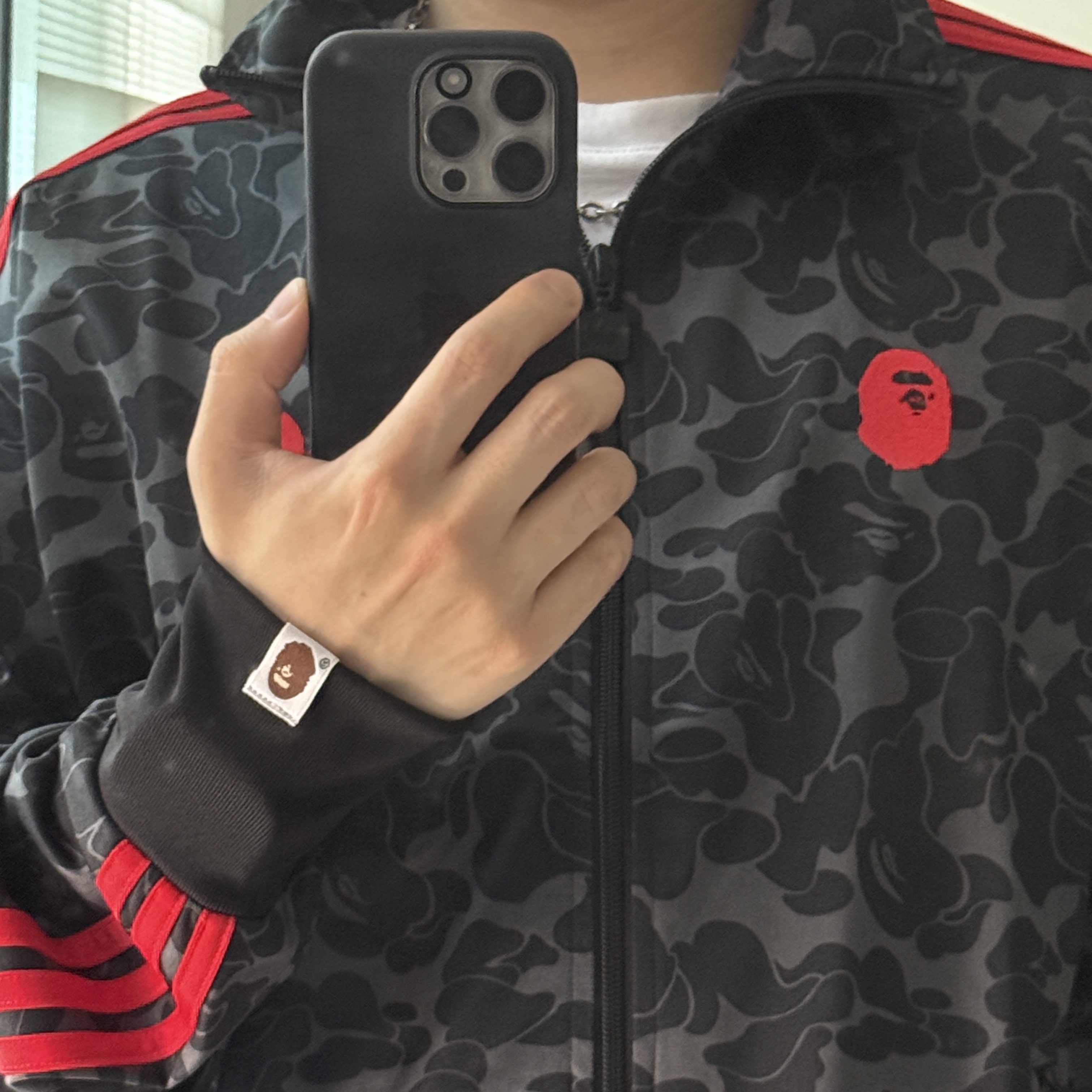 Adidas x BAPE Allover Print Track Top Black - US Sizing 착용 스타일 - 1