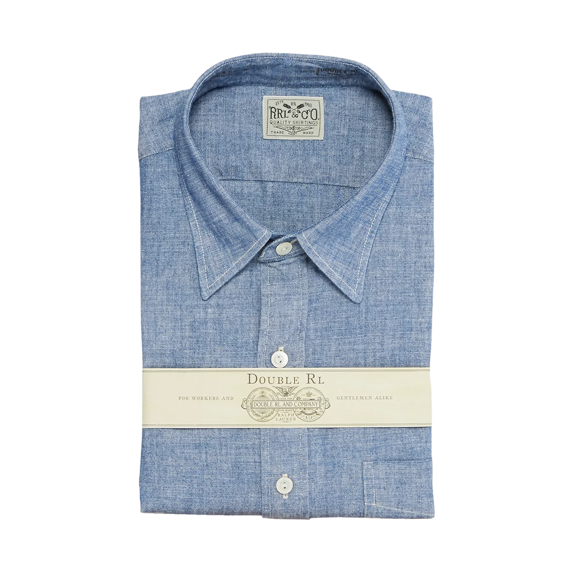 더블알엘 슬림 핏 샴브레이 셔츠 스틸 블루(Double RL Slim Fit Chambray Shirt Steel Blue) - 1