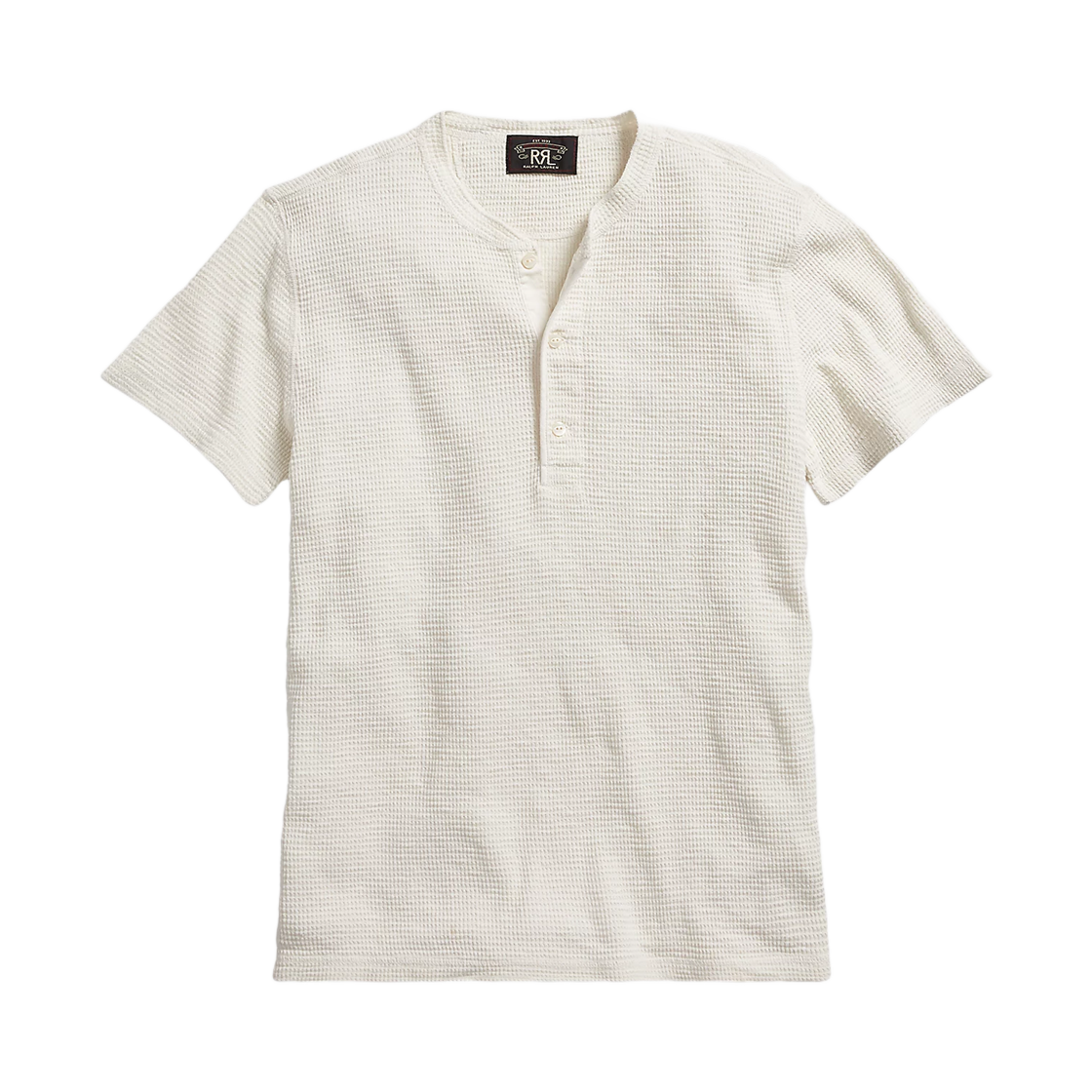 782658942001 Double RL Waffle Knit Short Sleeve Henley Shirt Faded Paper White