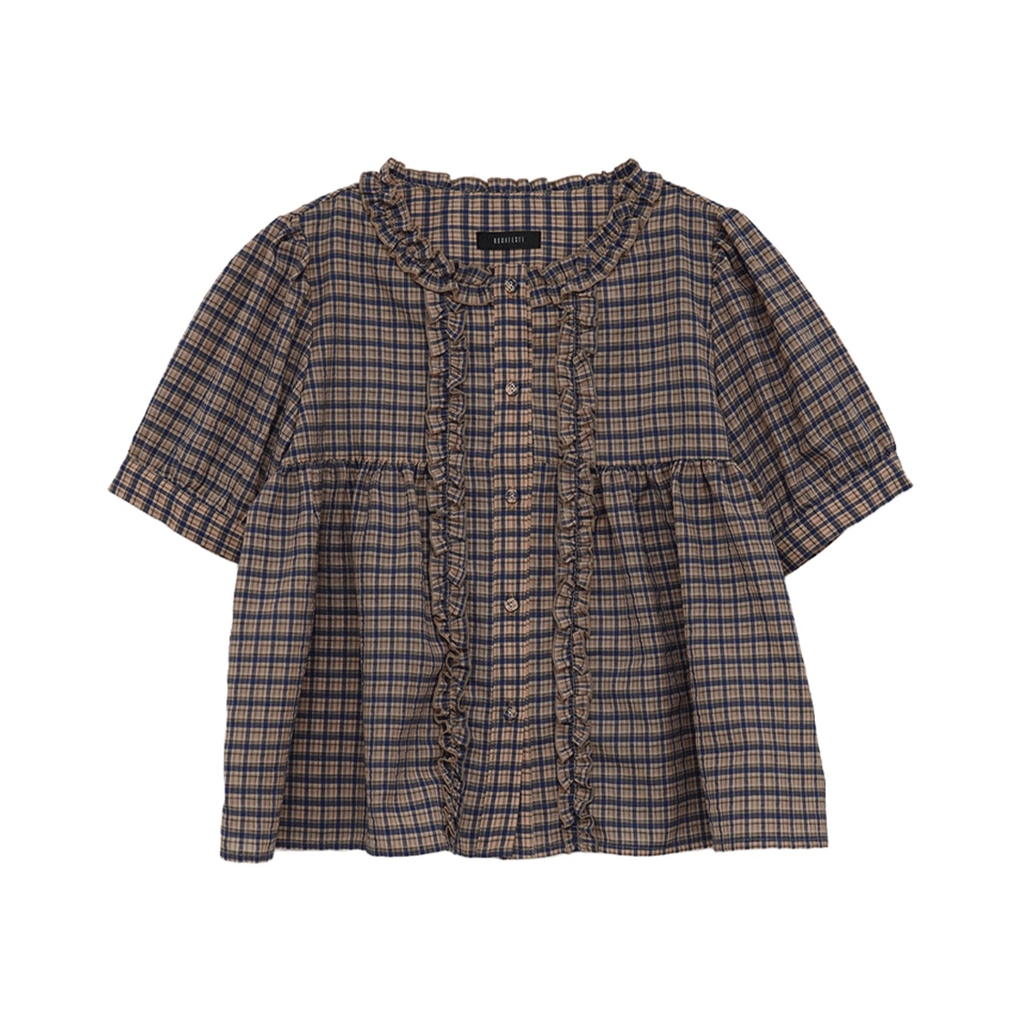 쿠키시 체크 프릴 블라우스 베이지(Kookeesee Check Frill Blouse Beige)