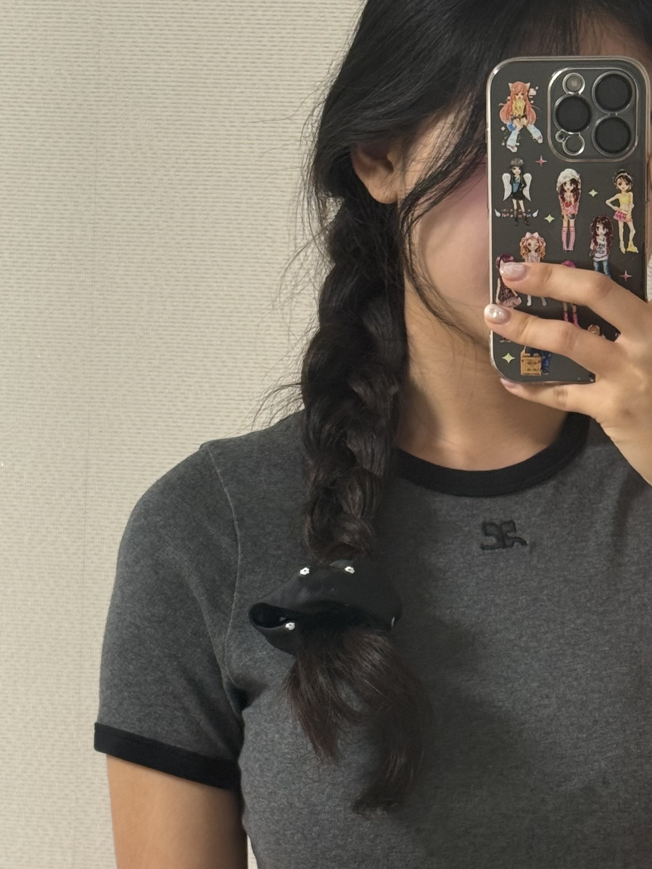 (W) Courreges Heritage T-Shirt Denim Black 착용 스타일