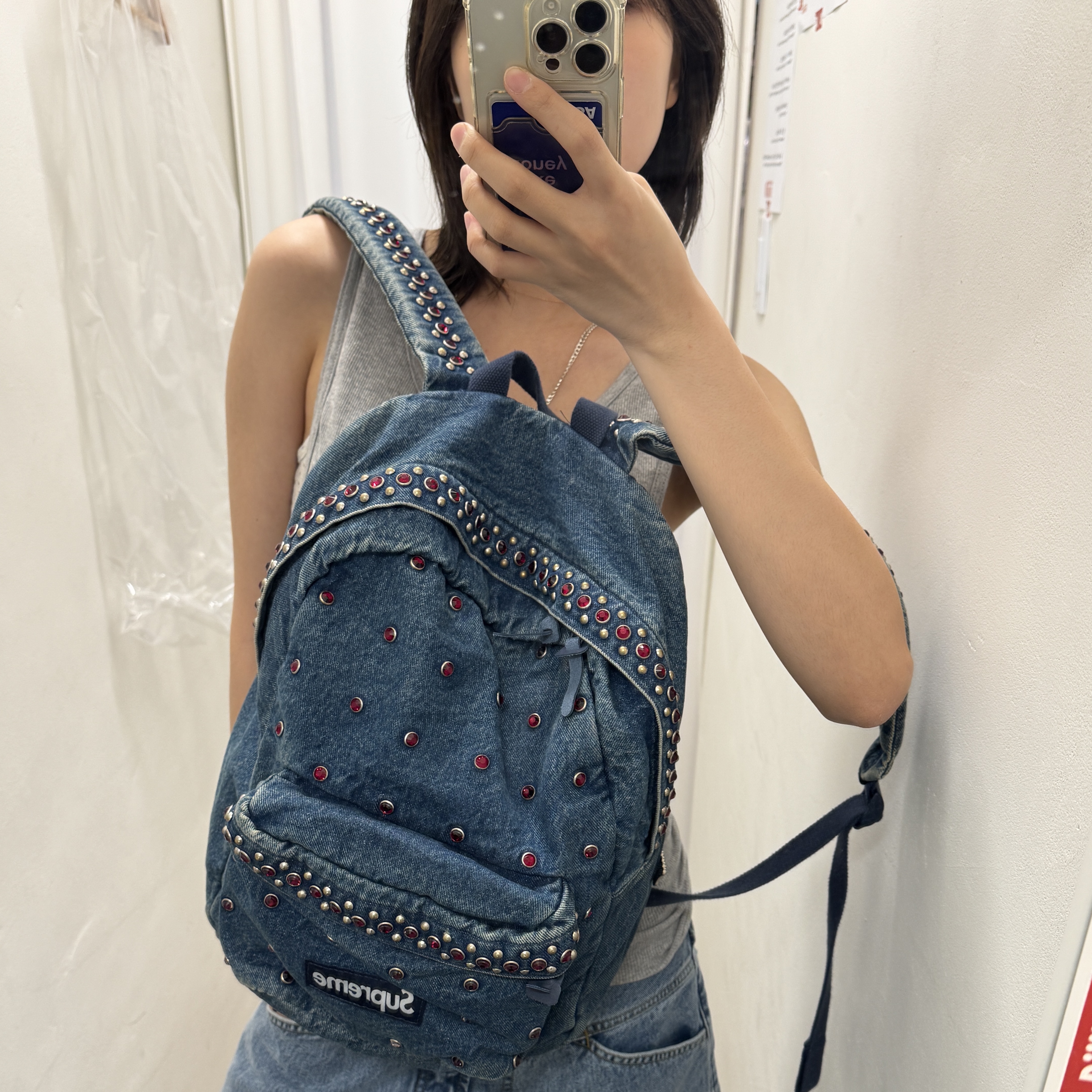 Supreme x B.B. Simon Denim Backpack Washed Indigo - 25SS, Stussy Swirly S Chain Sterling Silver 착용 스타일 - 10