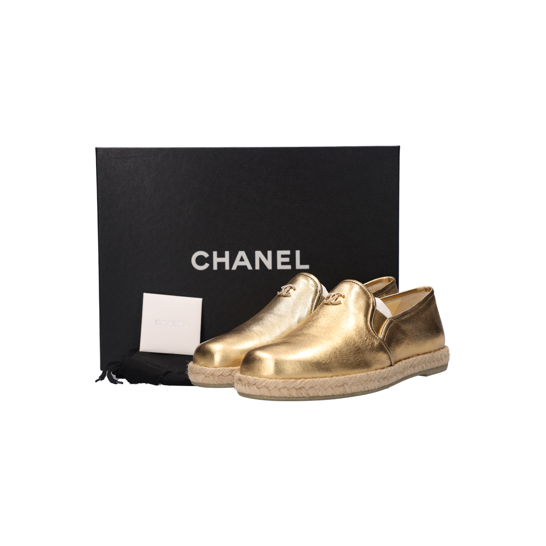 ITFNTHJC7DKL Chanel Espadrille Flat Shoes in Gold Leather, Size 36 - #6