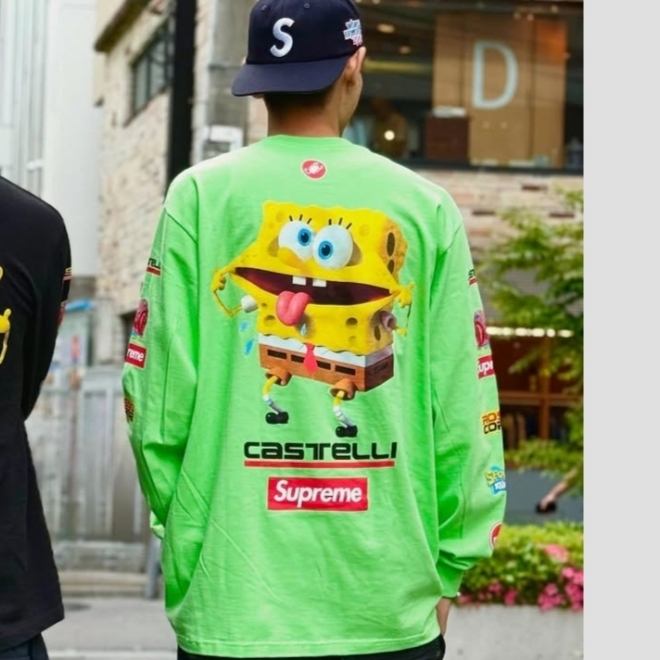 Supreme x SpongeBob SquarePants Castelli Racing L/S T-Shirt Lime - 25SS 착용 스타일 - 1
