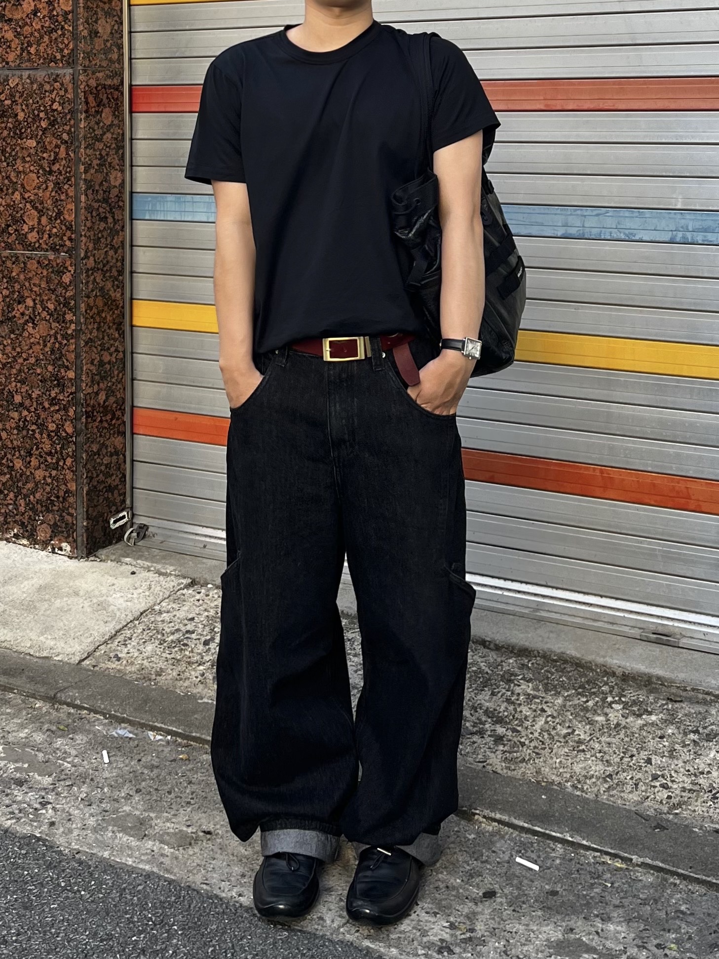 noun Side Line Cargo Denim Pants Black, noun Oil Pull up Leather Belt 착용 스타일 - 2