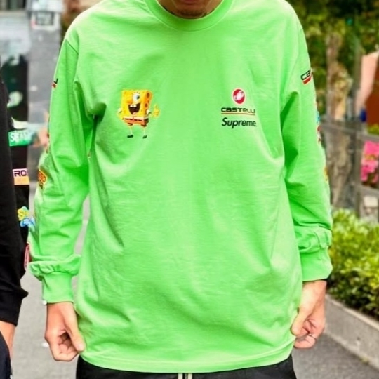 Supreme x SpongeBob SquarePants Castelli Racing L/S T-Shirt Lime - 25SS 착용 스타일 - 2