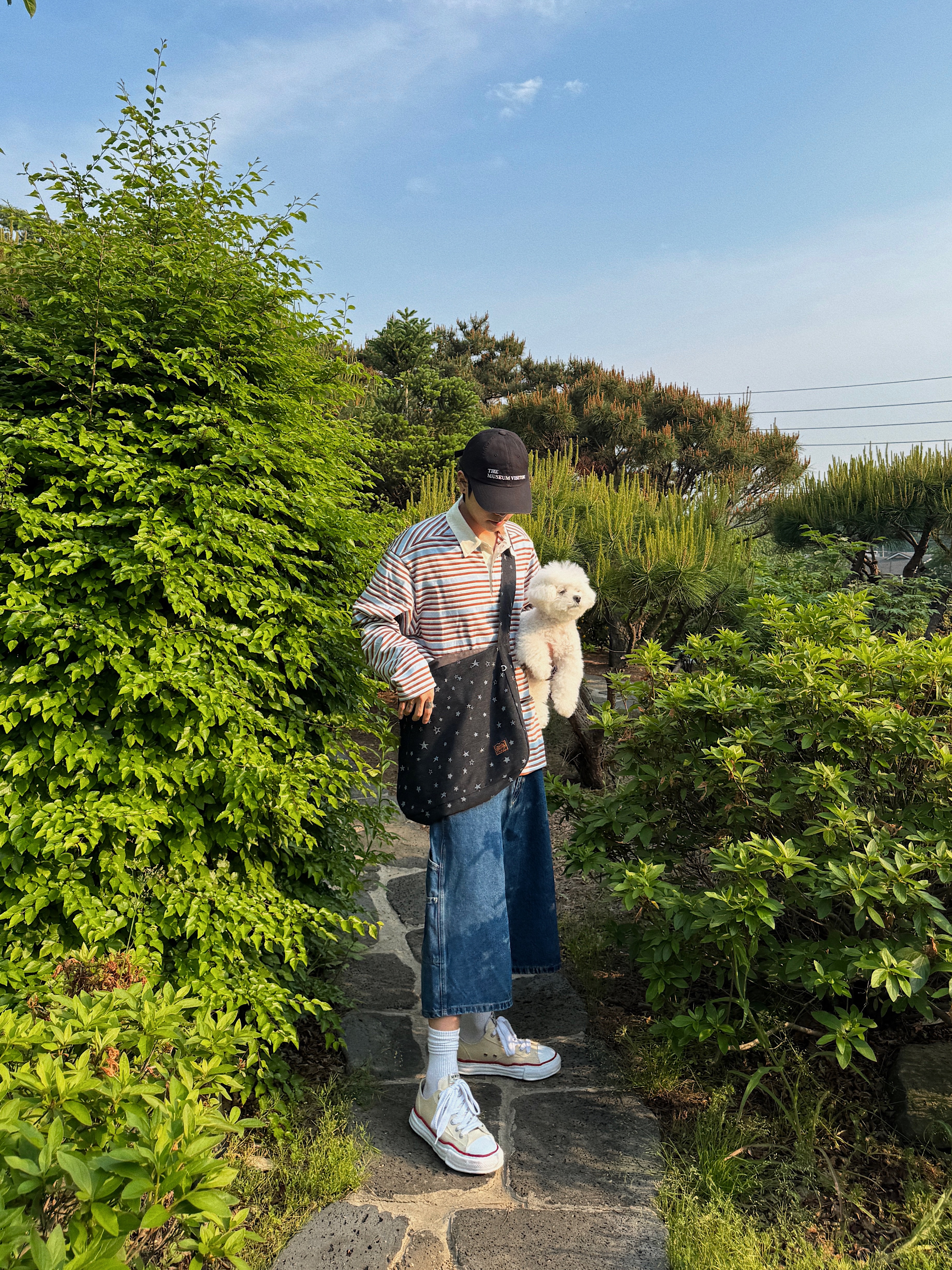 Ballute Boucle Stripe Collar T Shirts Blue Navy, Maison Mihara Yasuhiro Peterson OG Sole Canvas Low-top Sneakers Natural 착용 스타일 - 1