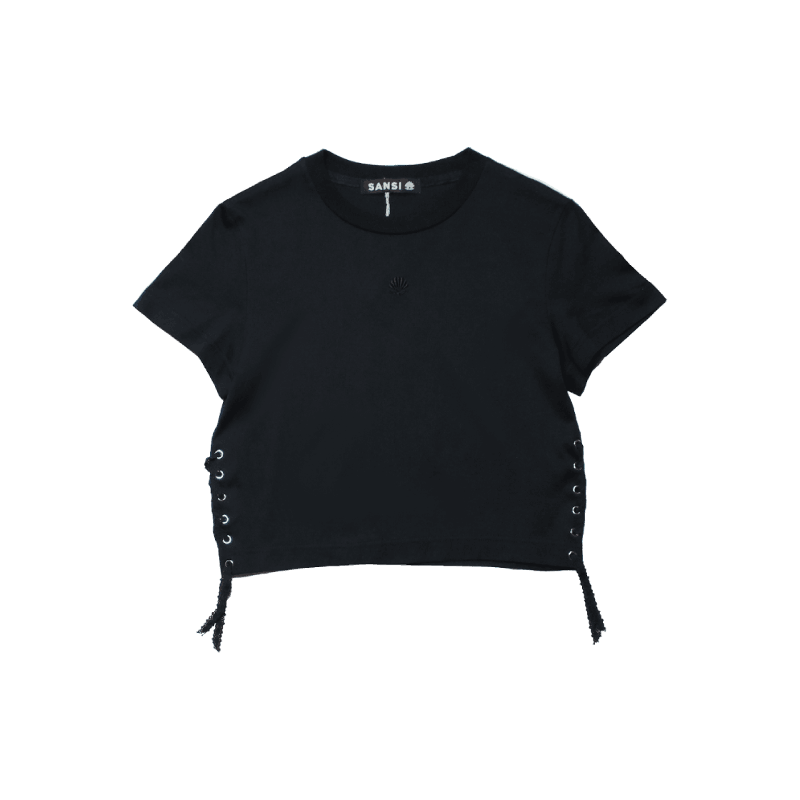 산시 산시 쉘로고 레이스 크롭 티셔츠 블랙(SANSI Shell Logo Lace Crop T-Shirts Black)