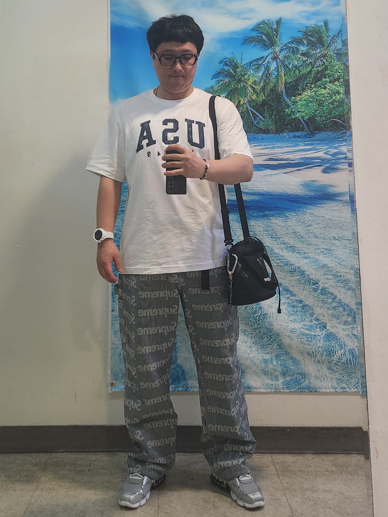 Nike Air Zoom Spiridon Cage 2 Metallic Silver, Supreme Denim Painter Pants Stripe - 24SS 착용 스타일