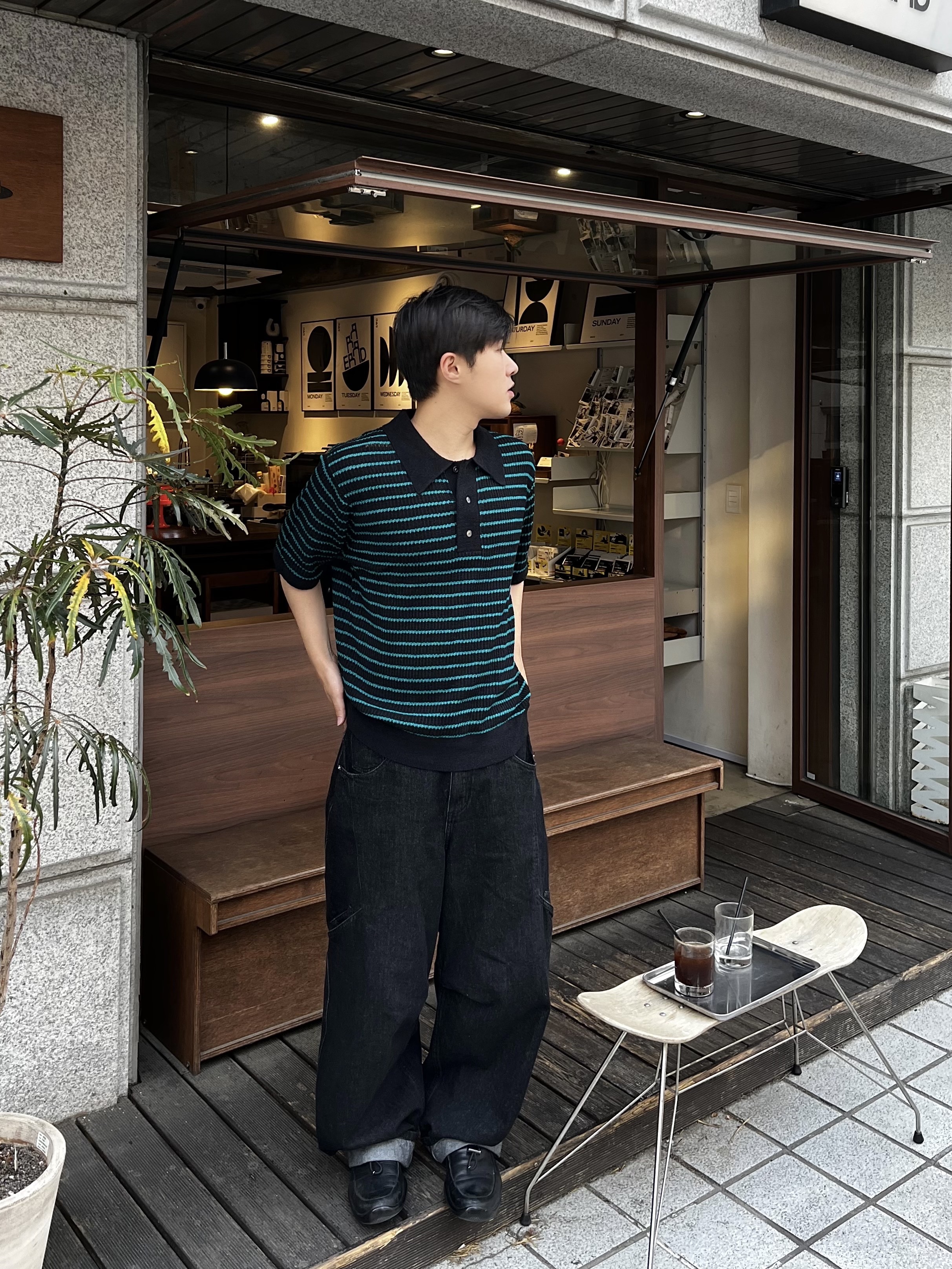 noun Side Line Cargo Denim Pants Black 착용 스타일 - 2