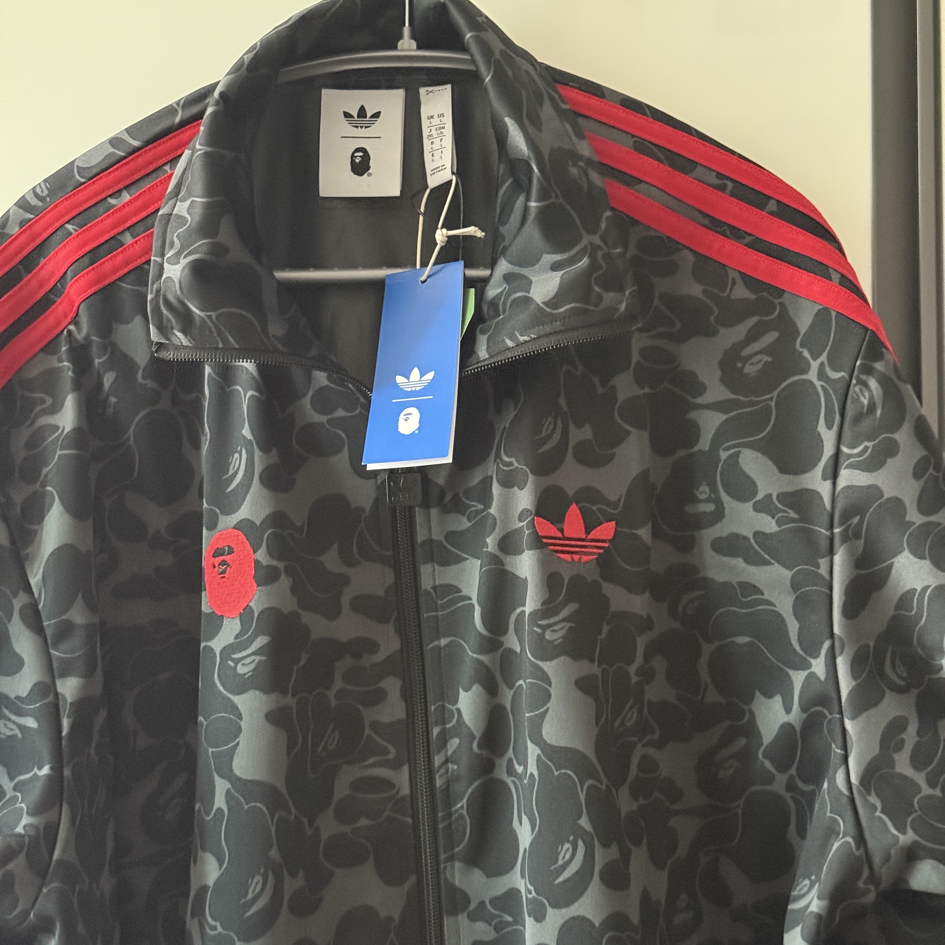 Adidas x BAPE Allover Print Track Top Black - US Sizing 착용 스타일 - 2