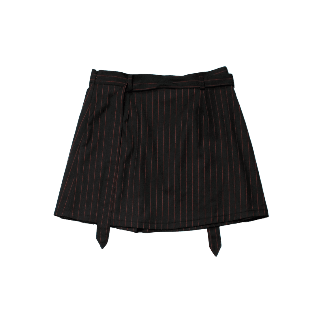산시 랩  플리츠 스커트 레드 핀스트라이프(SANSI Wrap Pleats Skirt Red Pinstripes) - 2