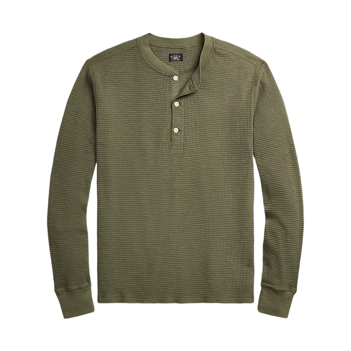 더블알엘 가먼트 다이드 와플 니트 헨리 셔츠 올리브(Double RL Garment Dyed Waffle Knit Henley Shirt Olive)