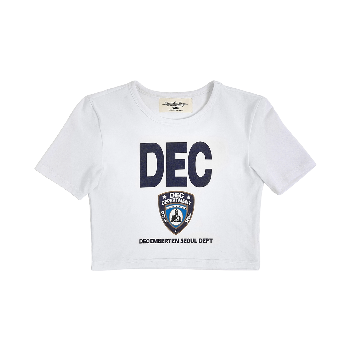 25SS09 December Ten Police DTP Short Sleeve Crop T-Shirt White