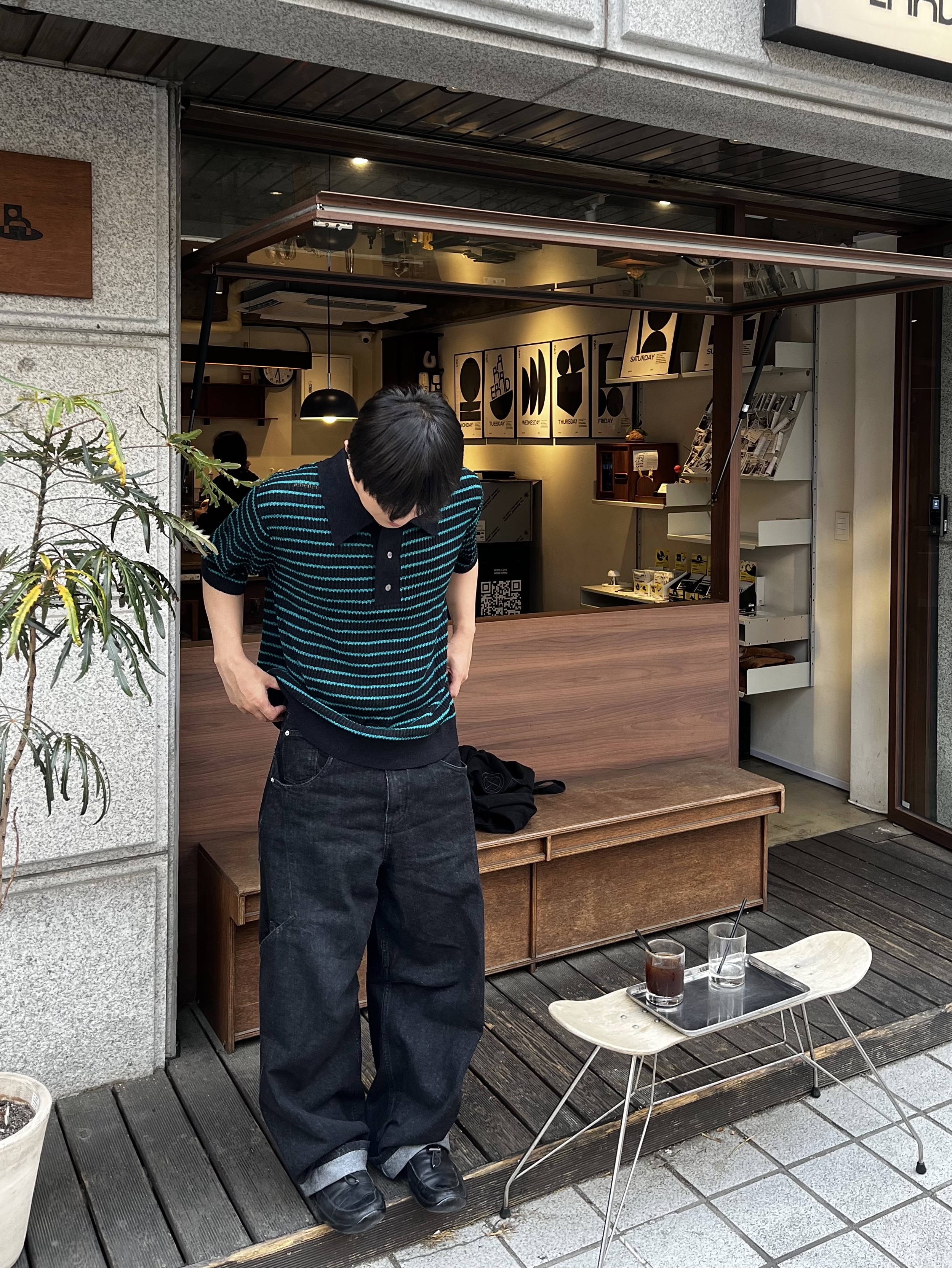 noun Side Line Cargo Denim Pants Black 착용 스타일 - 3