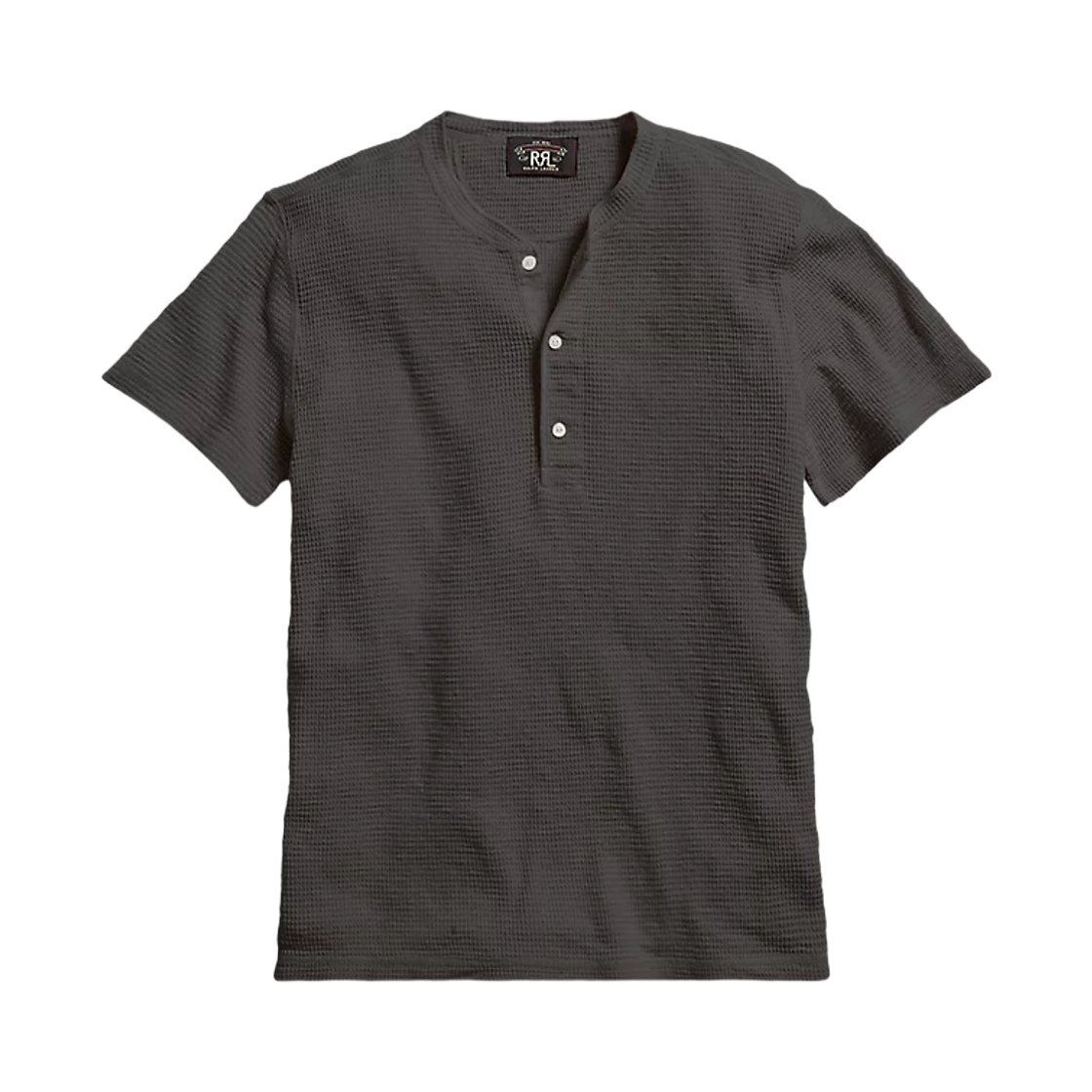 더블알엘 와플 니트 숏슬리브 헨리 셔츠 페이디드 블랙 캔버스(Double RL Waffle Knit Short Sleeve Henley Shirt Faded Black Canvas)