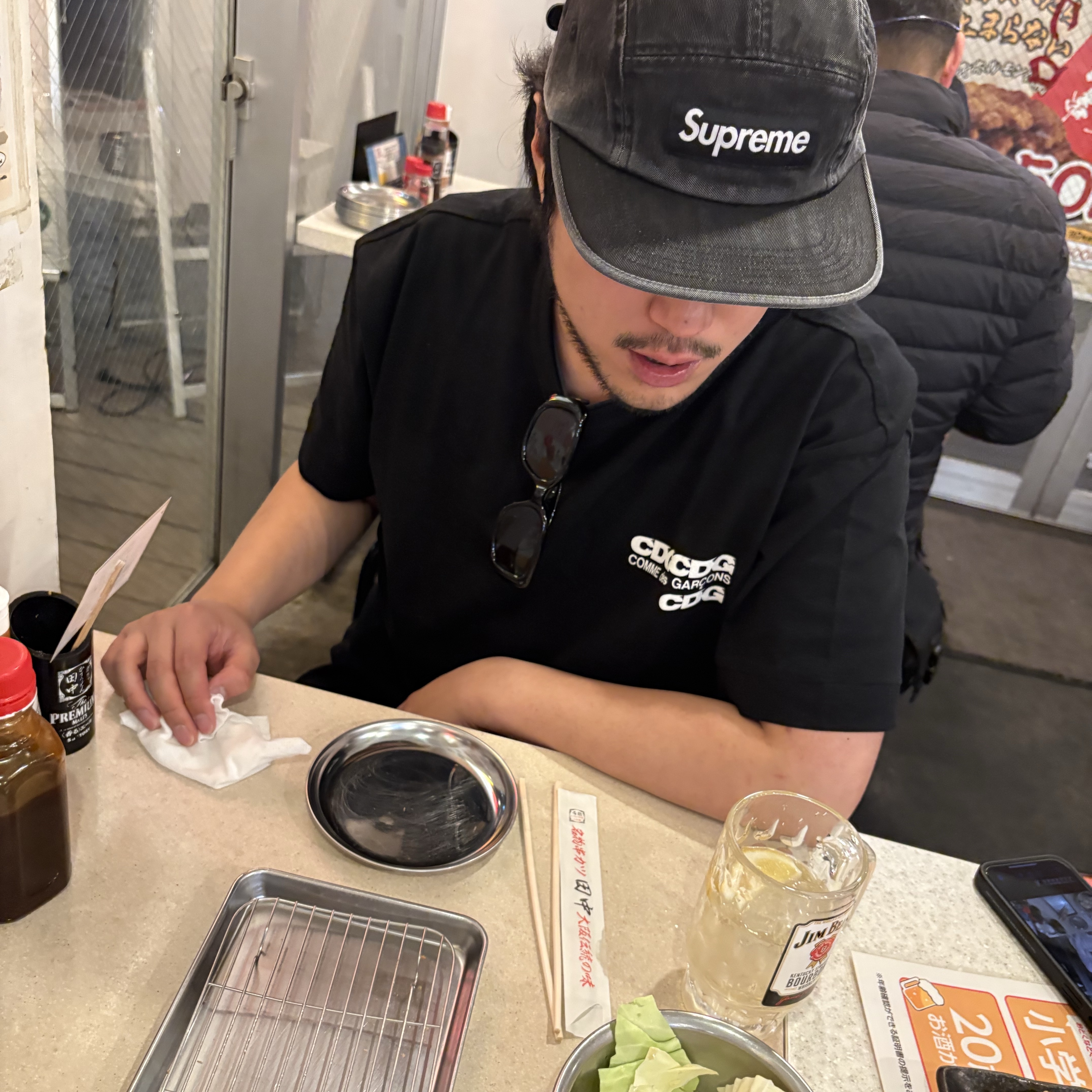 Supreme Coated Denim Camp Cap Black - 24SS, Gentle Monster x Maison Margiela MM207 Black Gray 착용 스타일 - 1