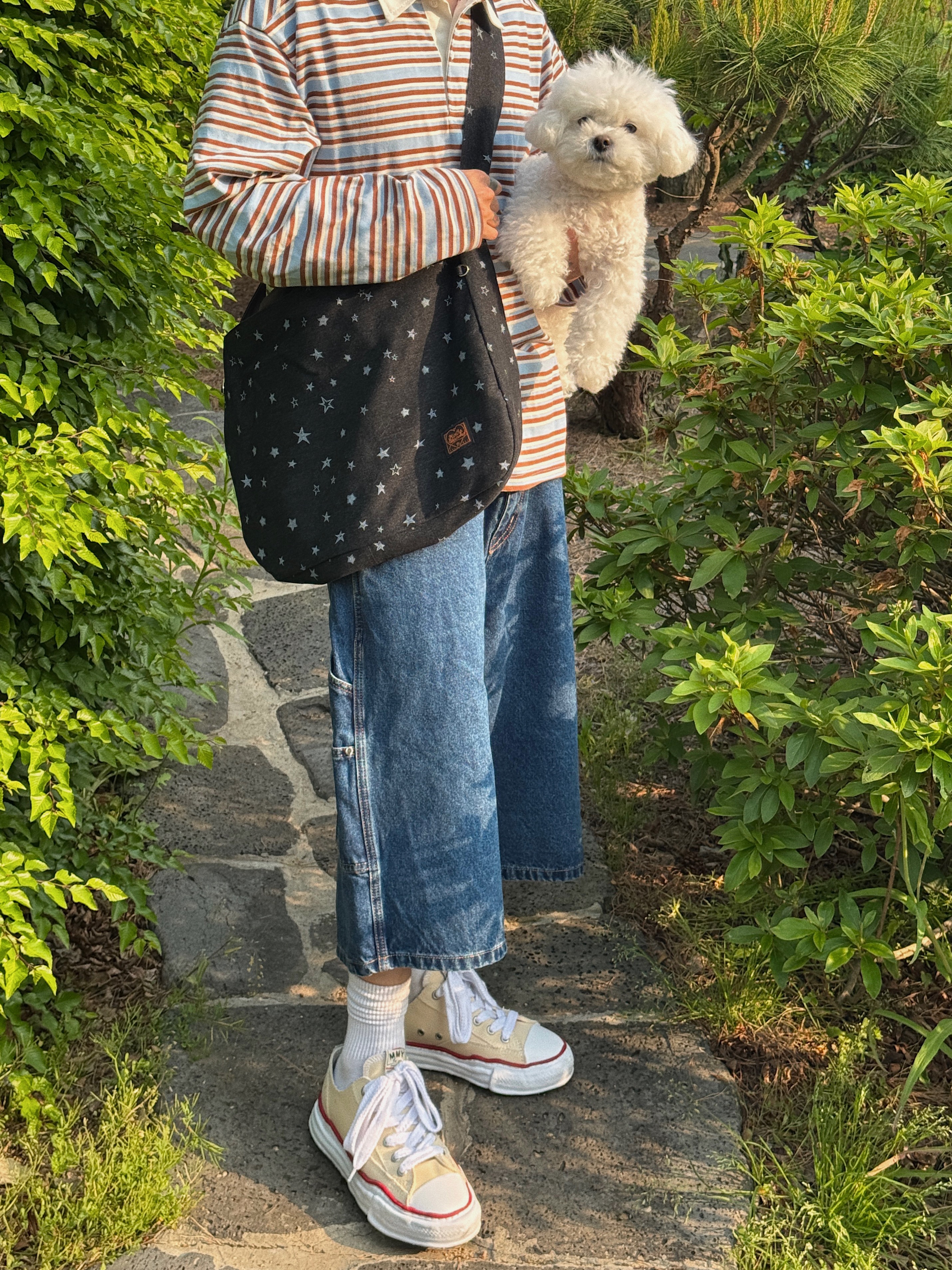 Ballute Boucle Stripe Collar T Shirts Blue Navy, Maison Mihara Yasuhiro Peterson OG Sole Canvas Low-top Sneakers Natural 착용 스타일 - 2