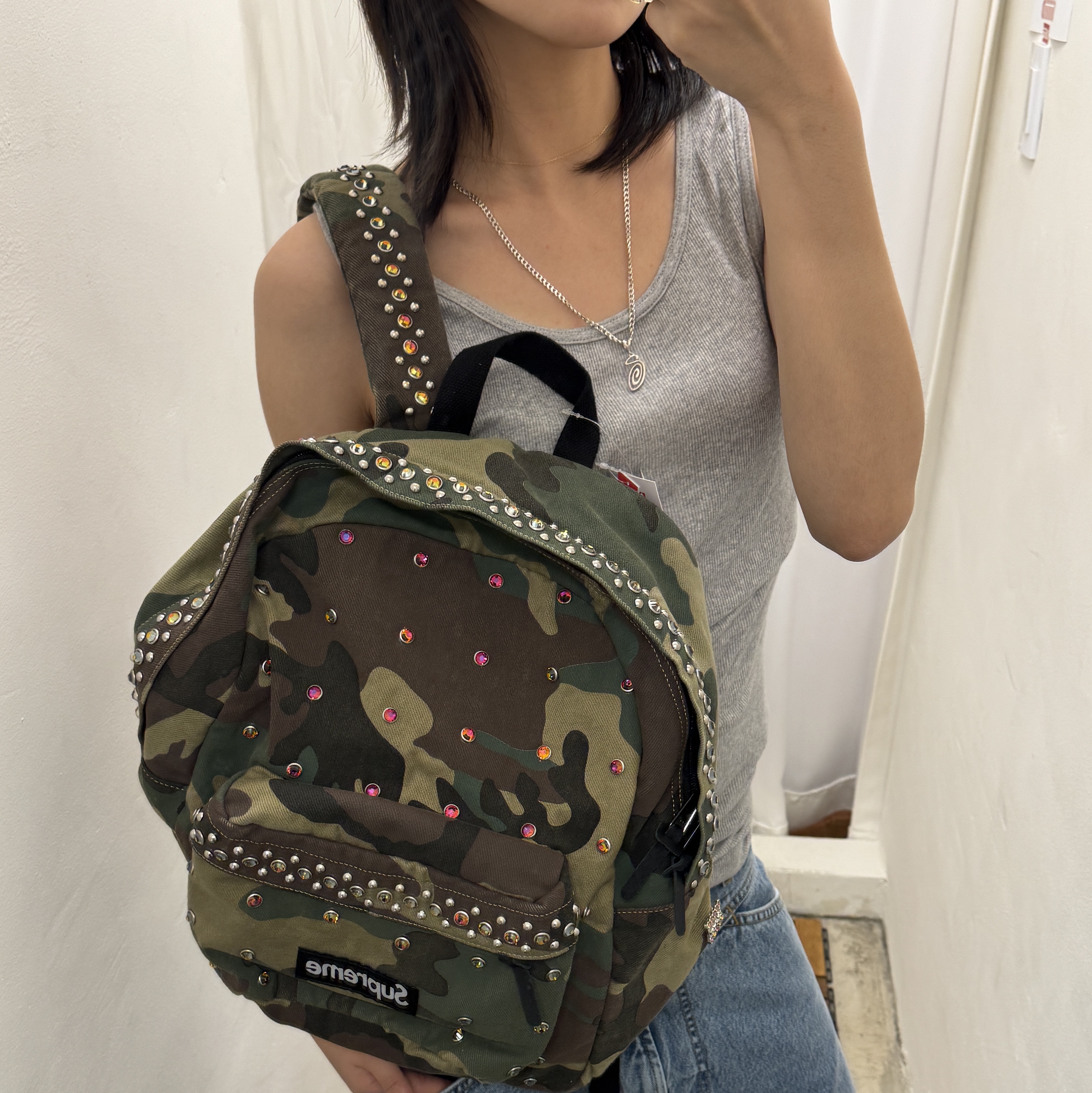 Supreme x B.B. Simon Denim Backpack Washed Indigo - 25SS, Stussy Swirly S Chain Sterling Silver 착용 스타일 - 6
