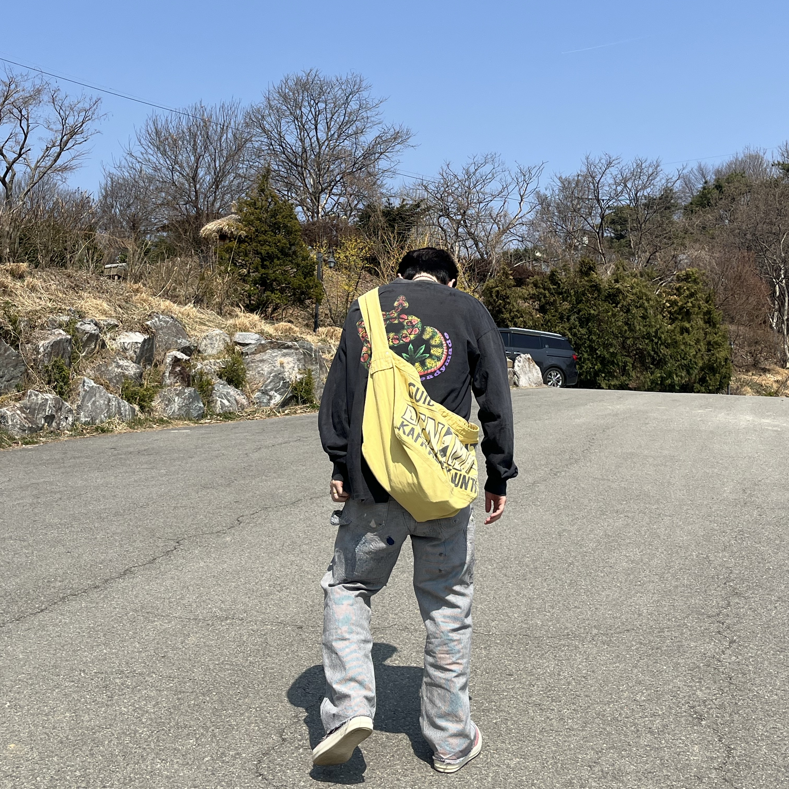 Saint Mxxxxxx Denim Pants Hickory Stripe, Rick Owens Vintage Sneakers Thulian Milk 착용 스타일