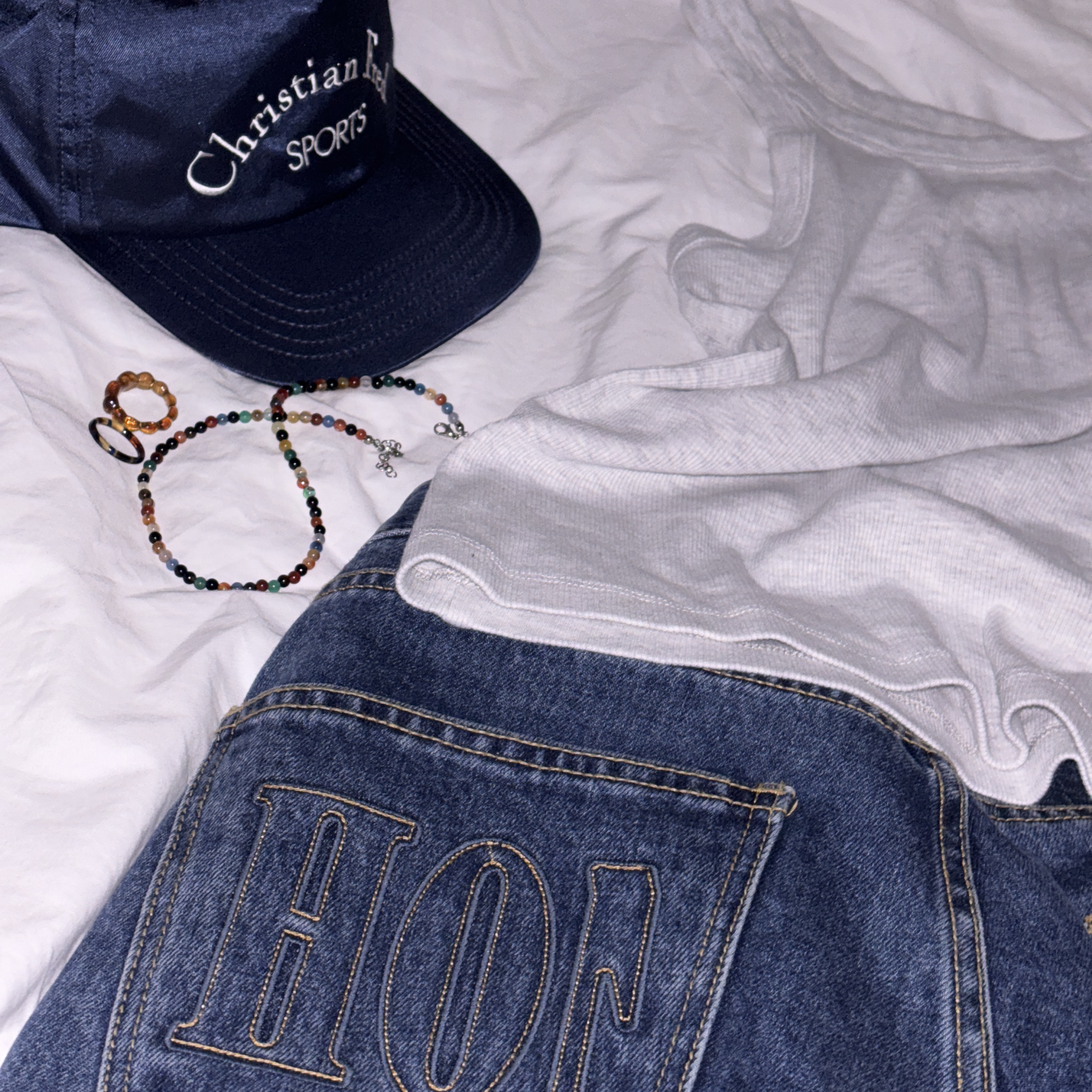 Honey Scoop House Honey Stitch Denim Blue 착용 스타일 - 3