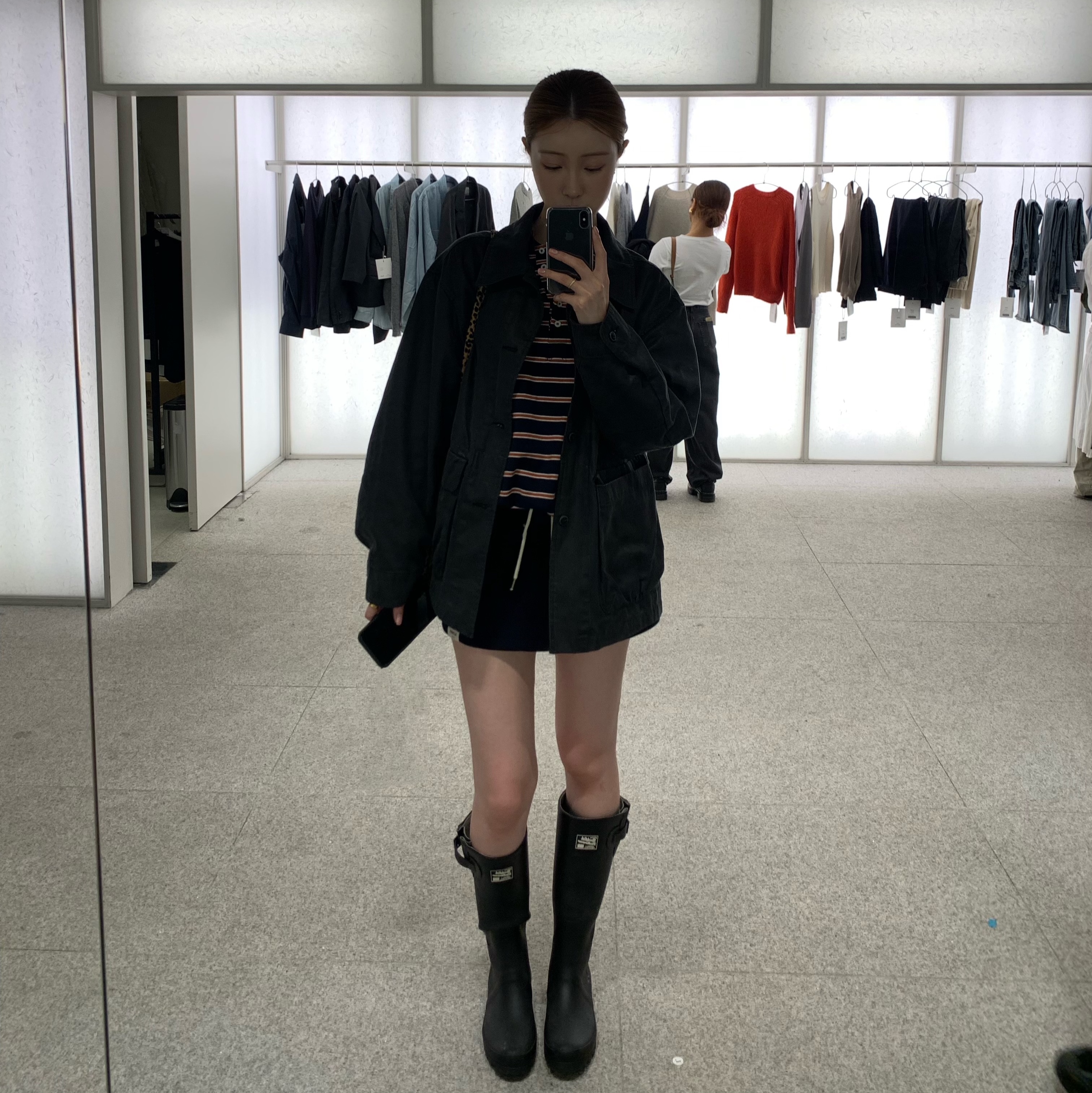 (W) Rockfishweatherwear Original Long Rain Boots Black, Emis 22Y Leopard Corduroy Eco Bag Brown 착용 스타일