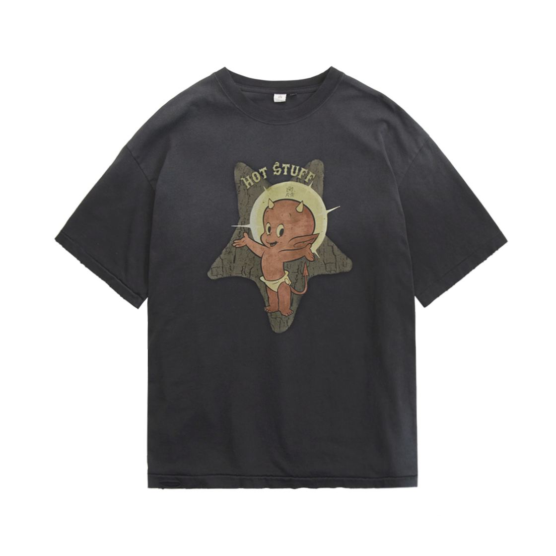 폴리테루 x 핫 스터프 1/2 슬리브 '리버스 스타' 하드 워시드 블랙(Polyteru x Hot Stuff 1/2 Sleeves 'Reverse Star' Hard Washed Black)