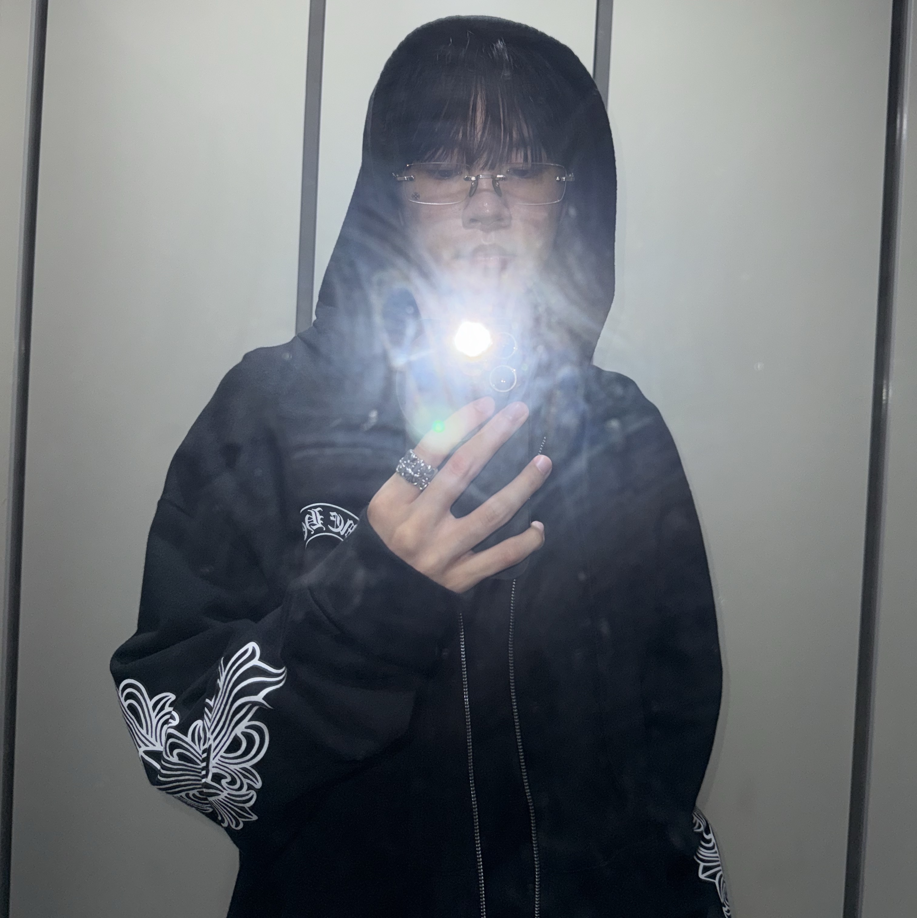 Chrome Hearts Horseshoe Floral Fuck You Logo Fleece Zip-Up Hoodie Black, Chrome Hearts Soffffffffers II Gold Plated Matte Black 착용 스타일 - 1