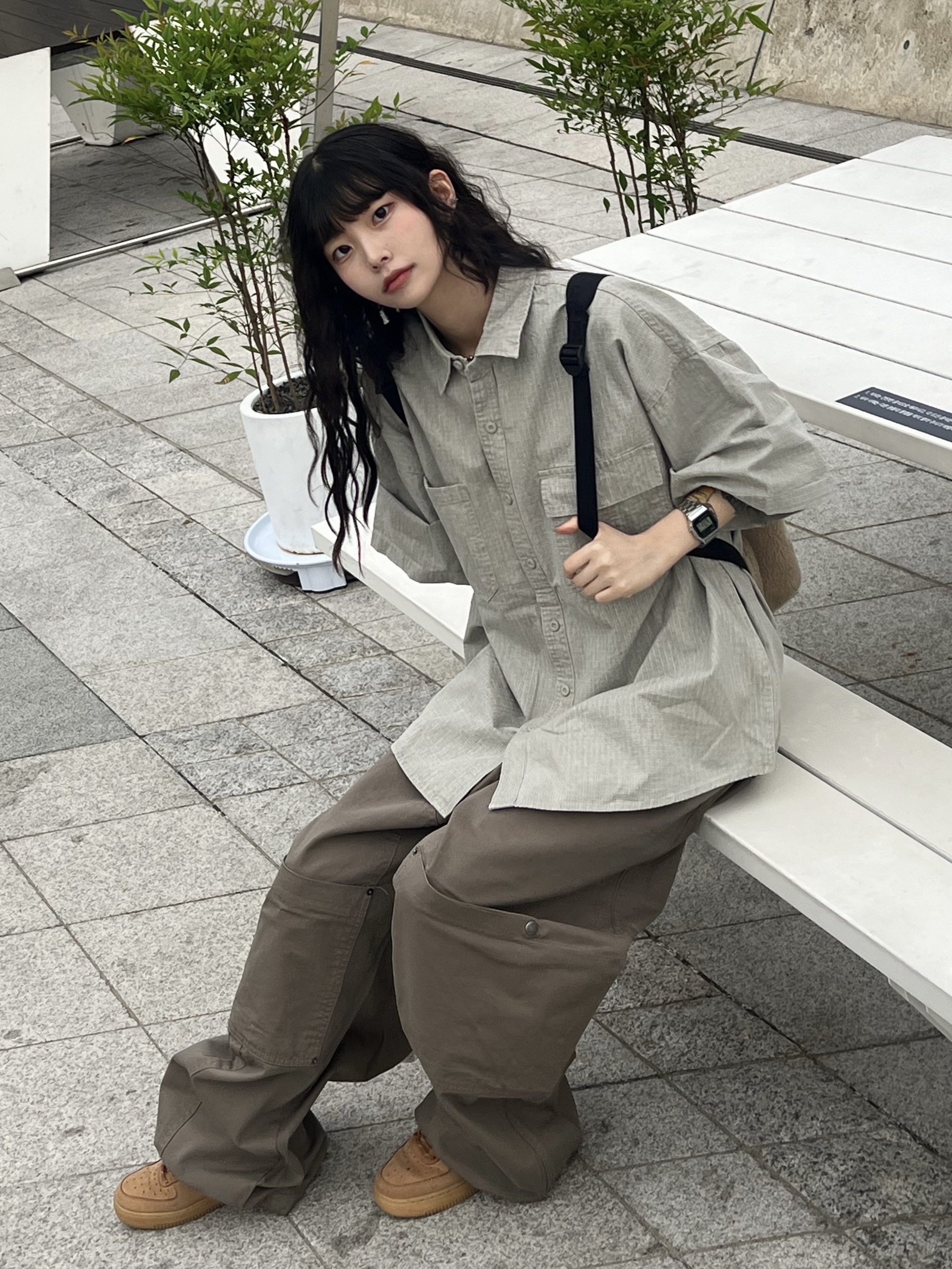 Nike Air Force 1 '07 WB Flax, Casio A-158WA-1 착용 스타일 - 1
