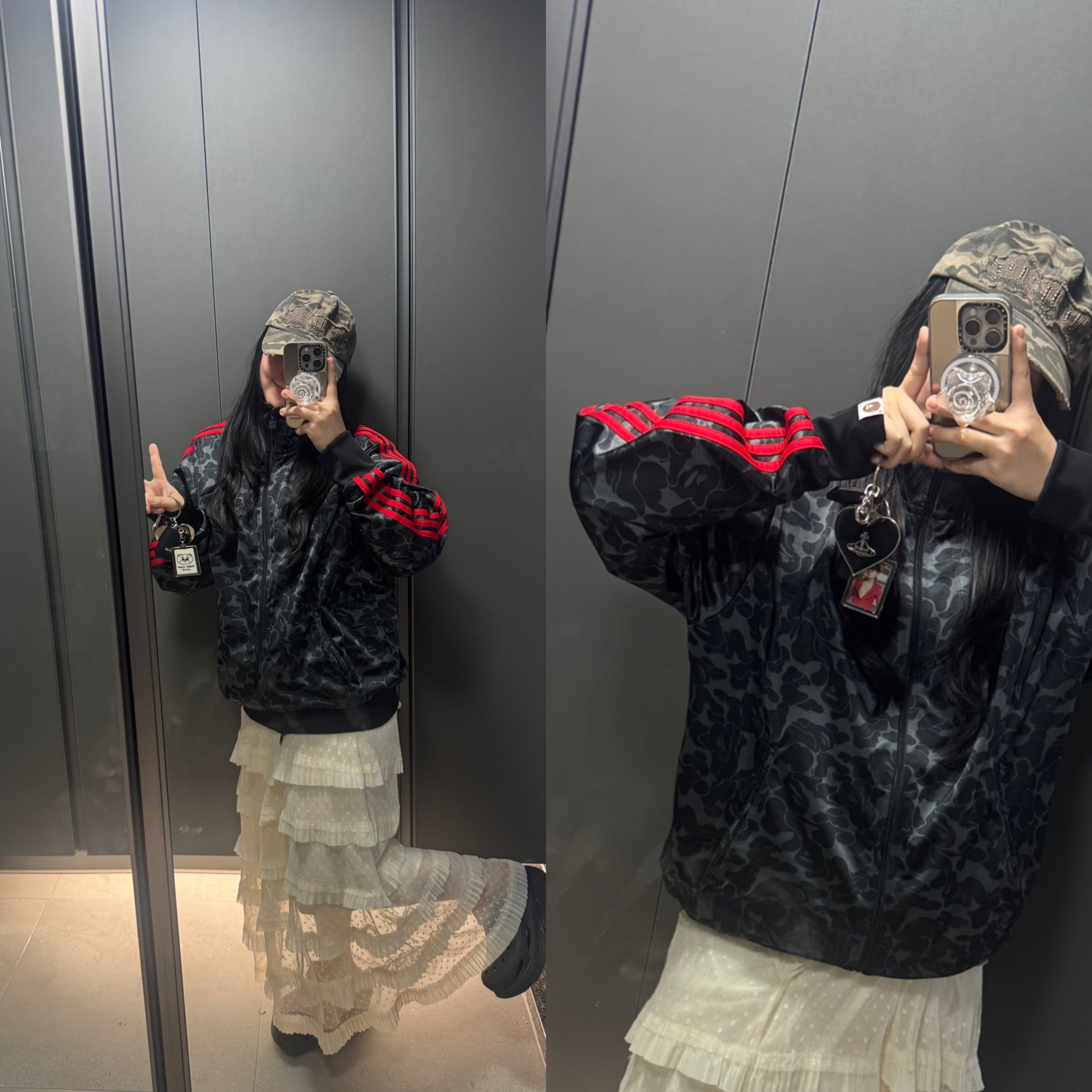Adidas x BAPE Allover Print Track Top Black - KR Sizing 착용 스타일
