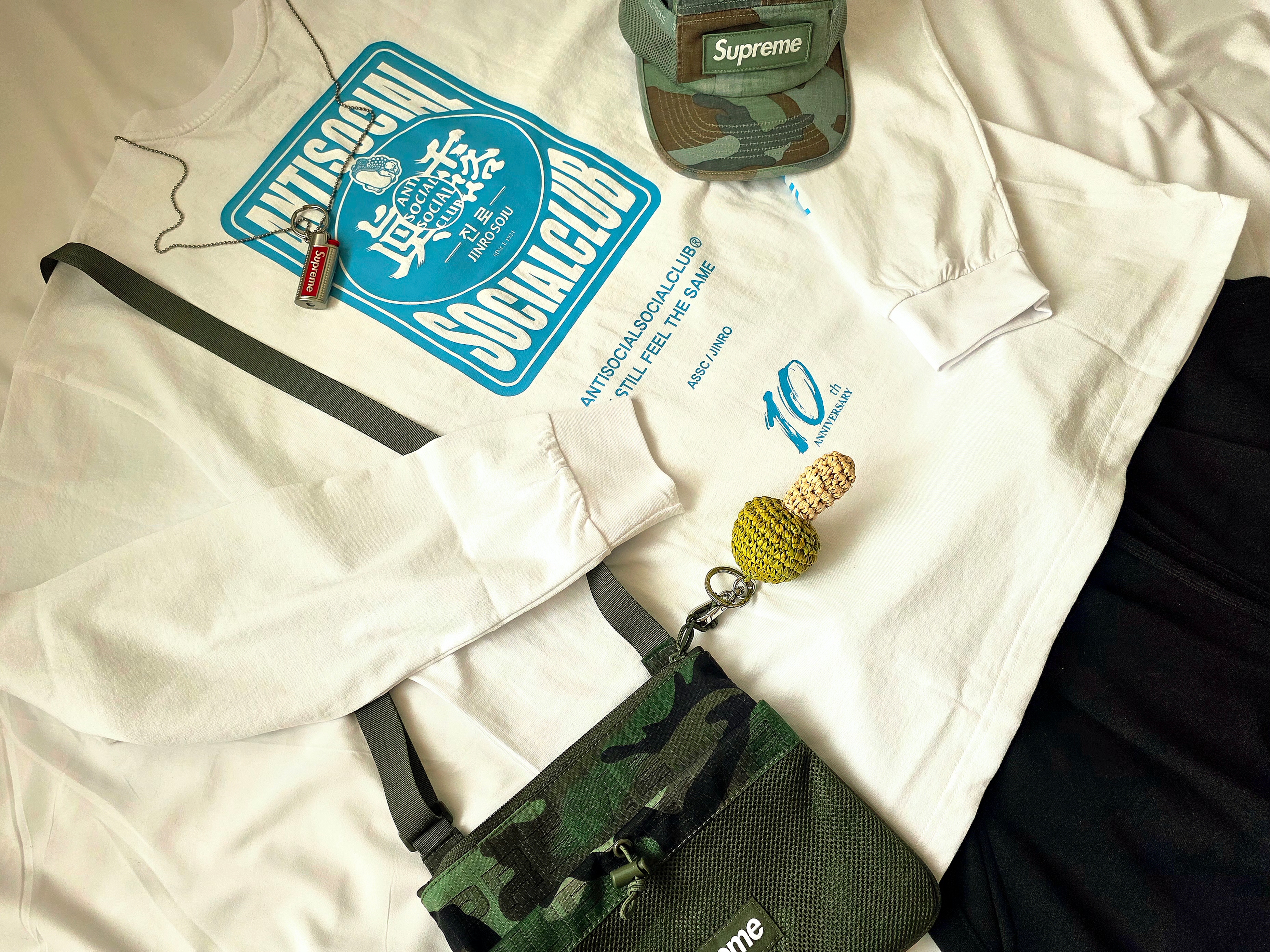 Supreme Baggy Denim Short Light Olive - 24SS, Supreme Mesh Pocket Camp Cap Slate Camo - 23FW 착용 스타일 - 4
