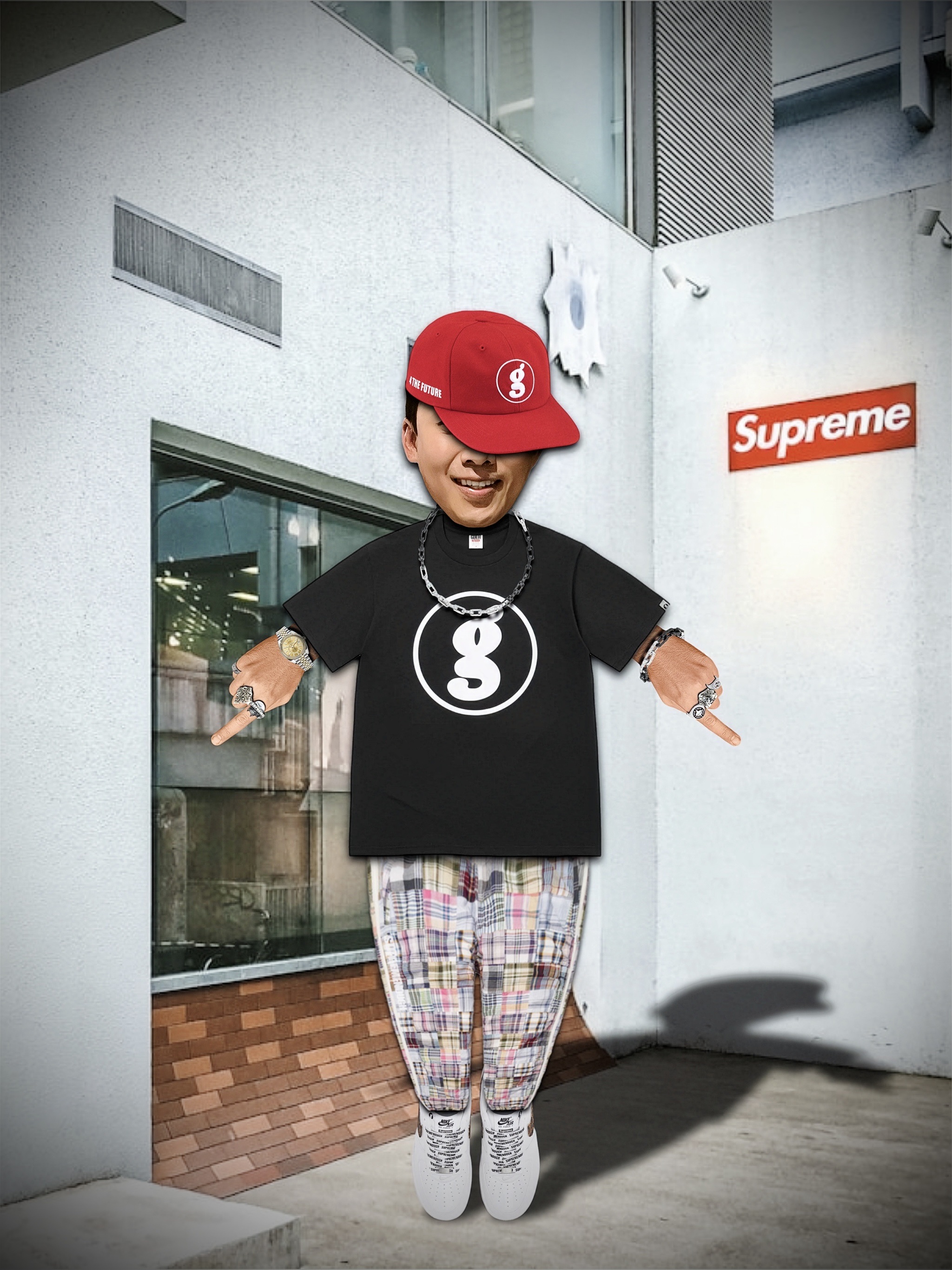 Supreme x GOODENOUGH Patchwork Madras Hooded Jacket Multicolor - 25SS, Supreme x GOODENOUGH Patchwork Madras Full Zip Track Pant Multicolor - 25SS 착용 스타일 - 5