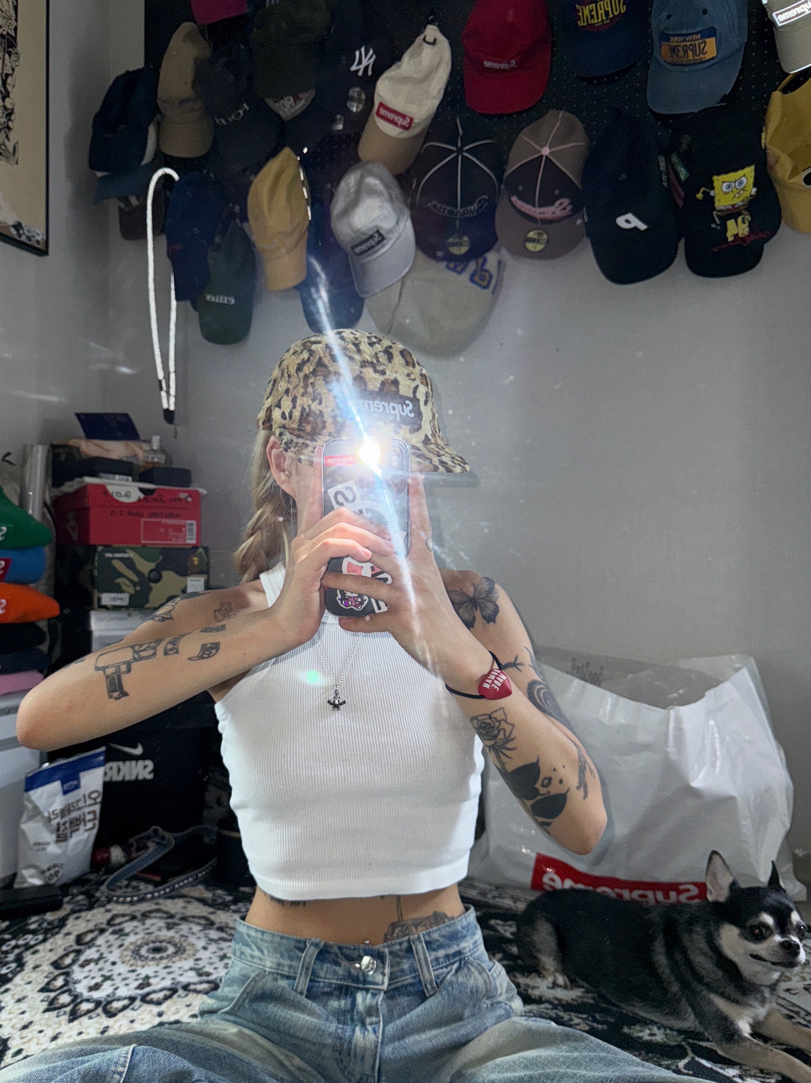 Supreme x GOODENOUGH Crushed Rayon Pile Camp Cap Leopard - 25SS 착용 스타일