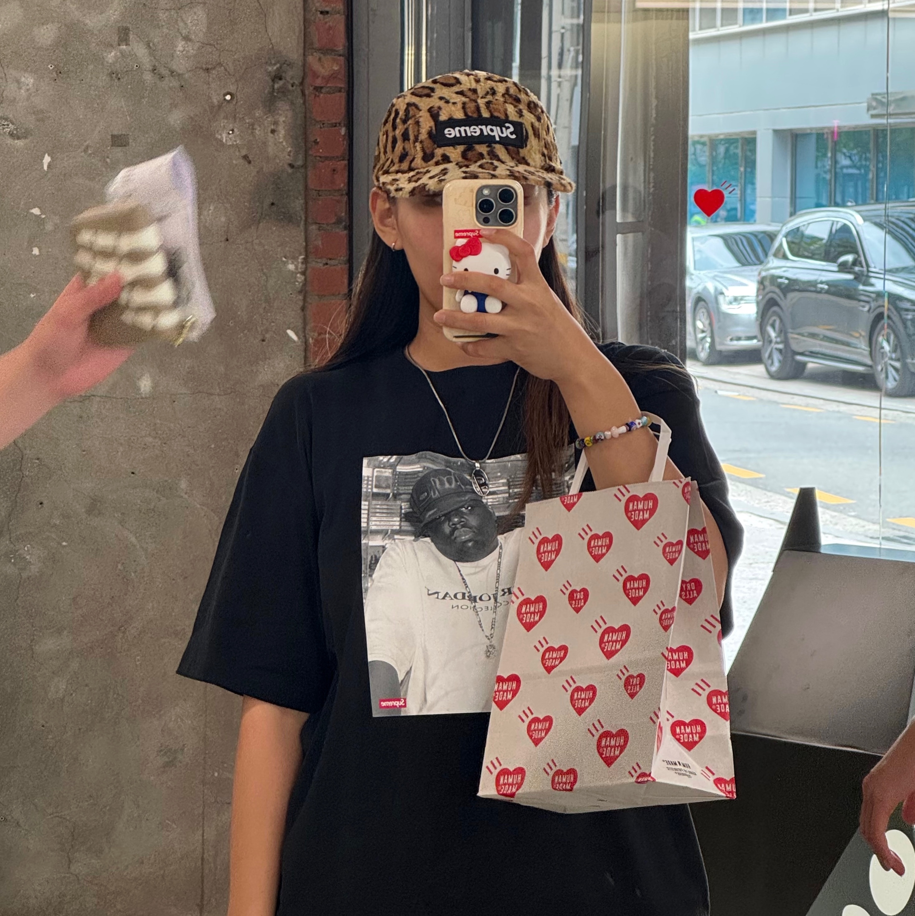 Supreme x GOODENOUGH Crushed Rayon Pile Camp Cap Leopard - 25SS, Supreme x Jordan Biggie S/S Top Black - 24FW 착용 스타일