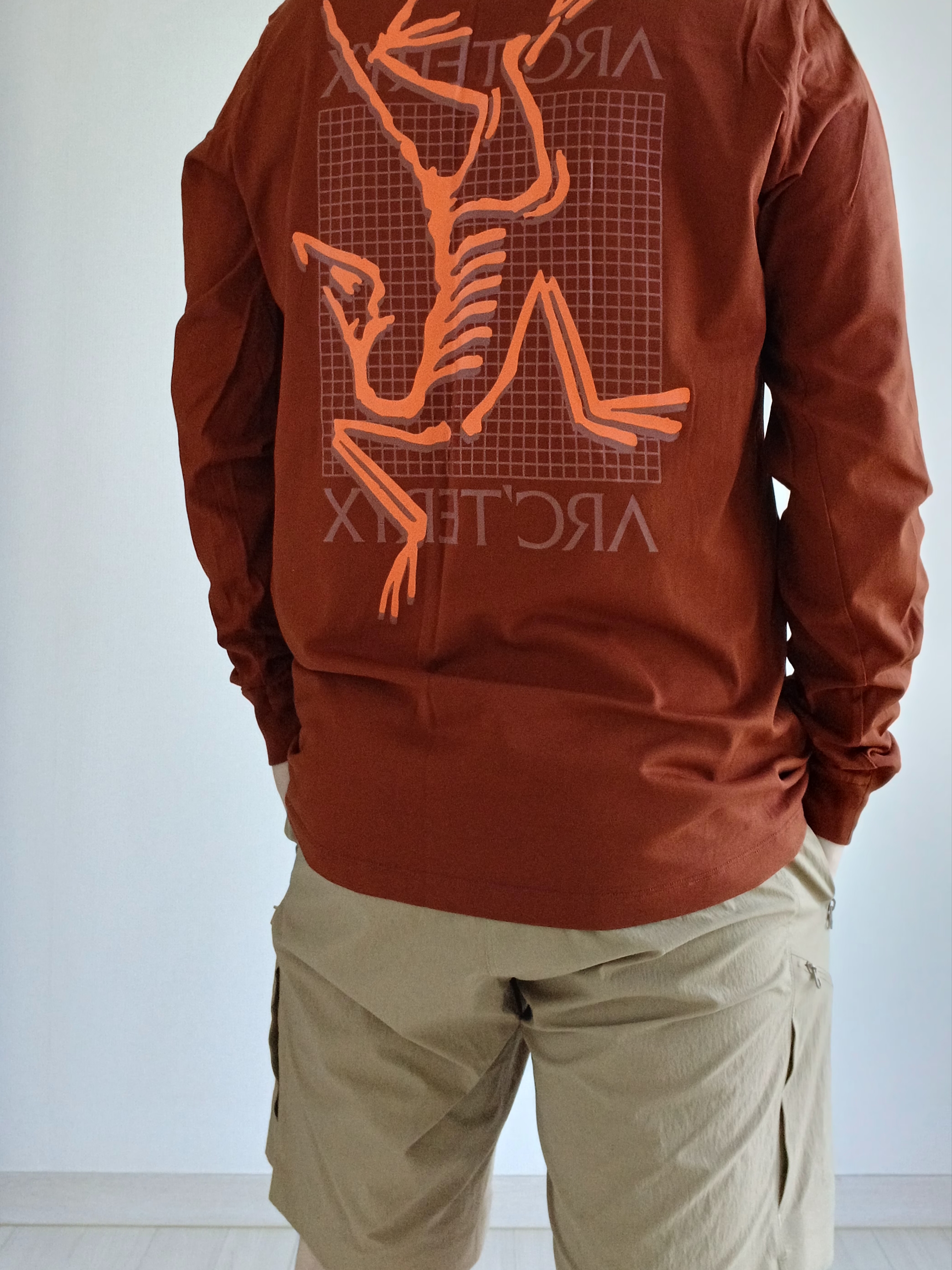 Arc'teryx Arc'Multi Bird Logo LS T-Shirt Sequoia Solaris, Arc'teryx Rampart Shorts 9 Inch Black 착용 스타일 - 4