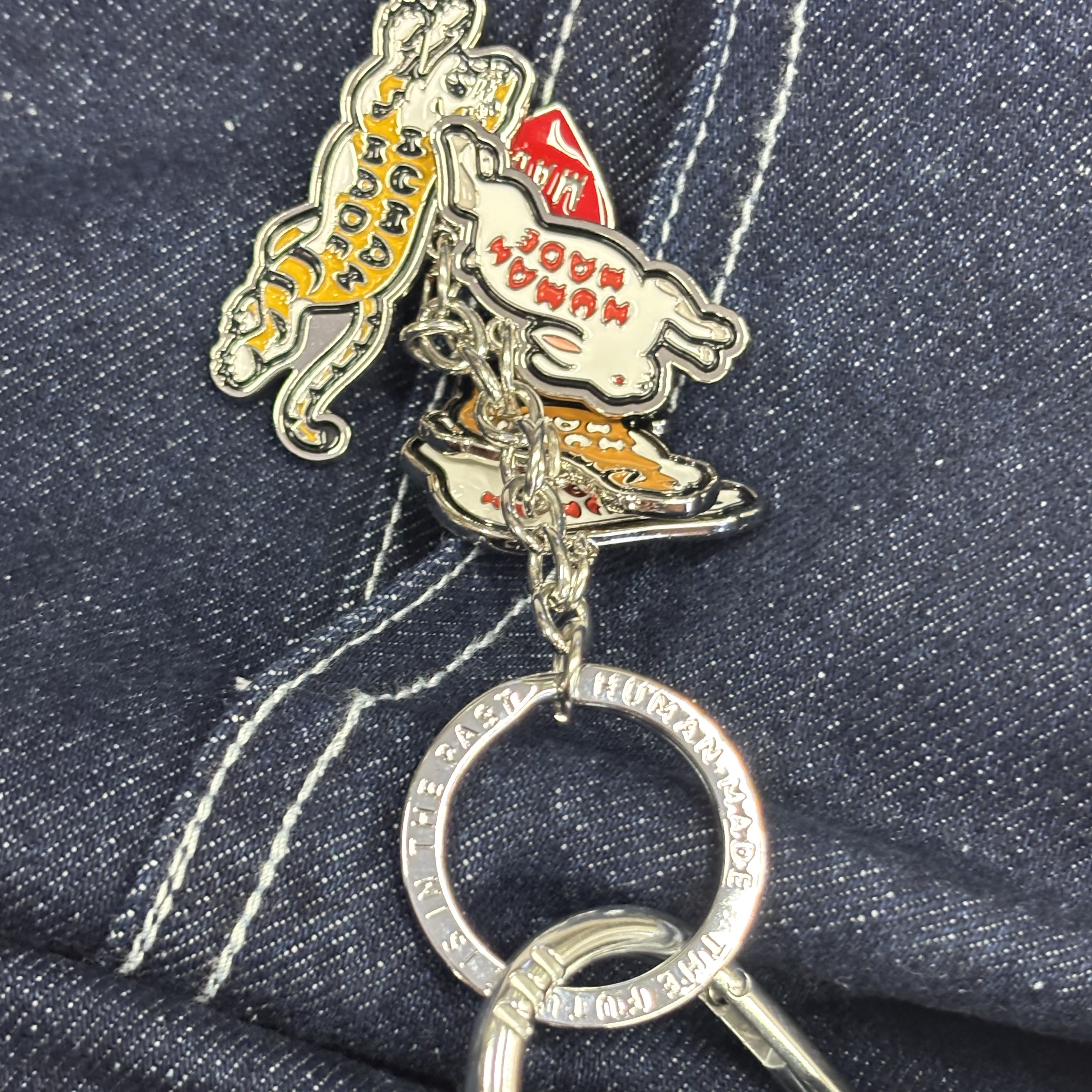 Flavorism Carpenter Bermuda Denim Pants Indigo, Human Made Animal Heart Keyring Silver Red 착용 스타일 - 3