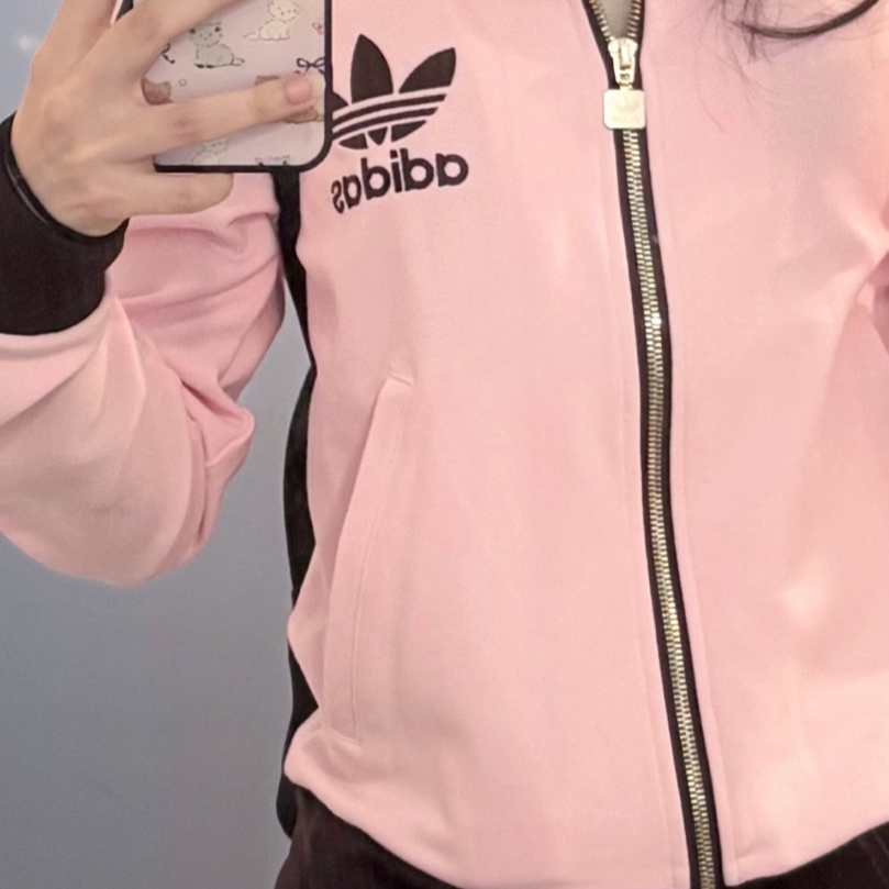 (W) Adidas Premium Originals Track Top Clear Pink Shadow Brown - KR Sizing 착용 스타일