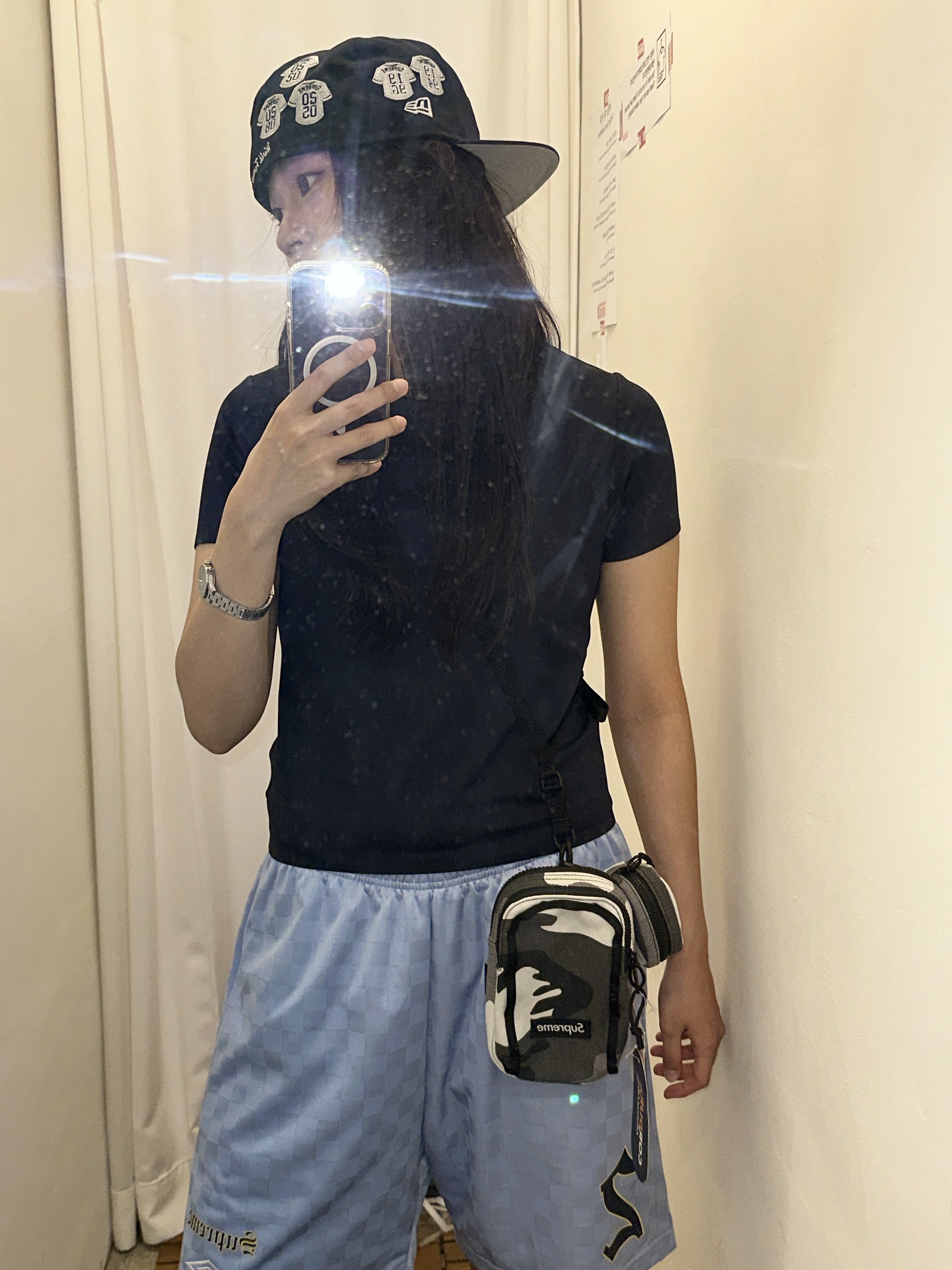Supreme x Umbro Soccer Shorts Light Blue - 22SS, Supreme World Famous S Logo 6-Panel Light Blue - 25SS 착용 스타일 - 5