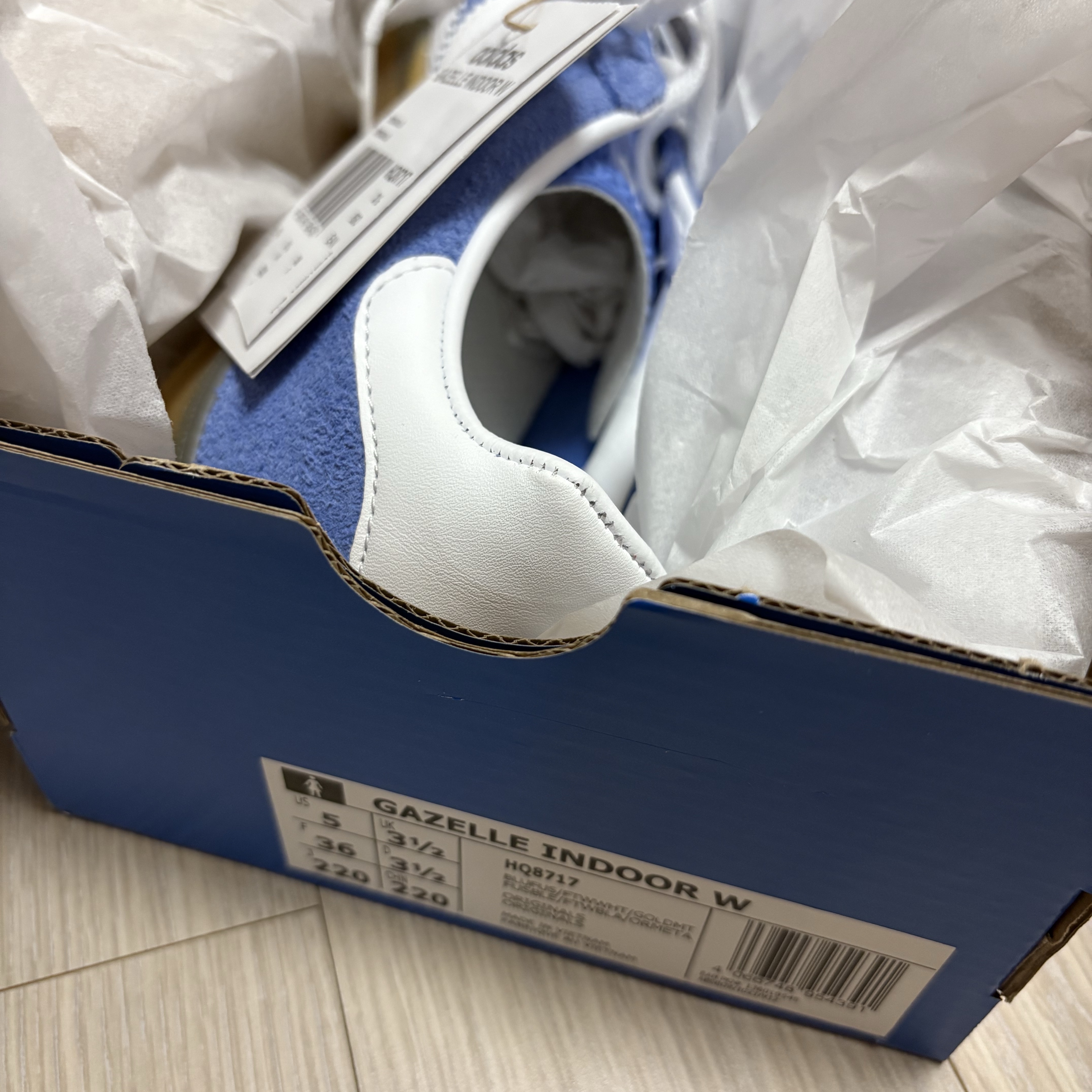 (W) Adidas Gazelle Indoor Blue Fusion Cloud White 착용 스타일 - 3
