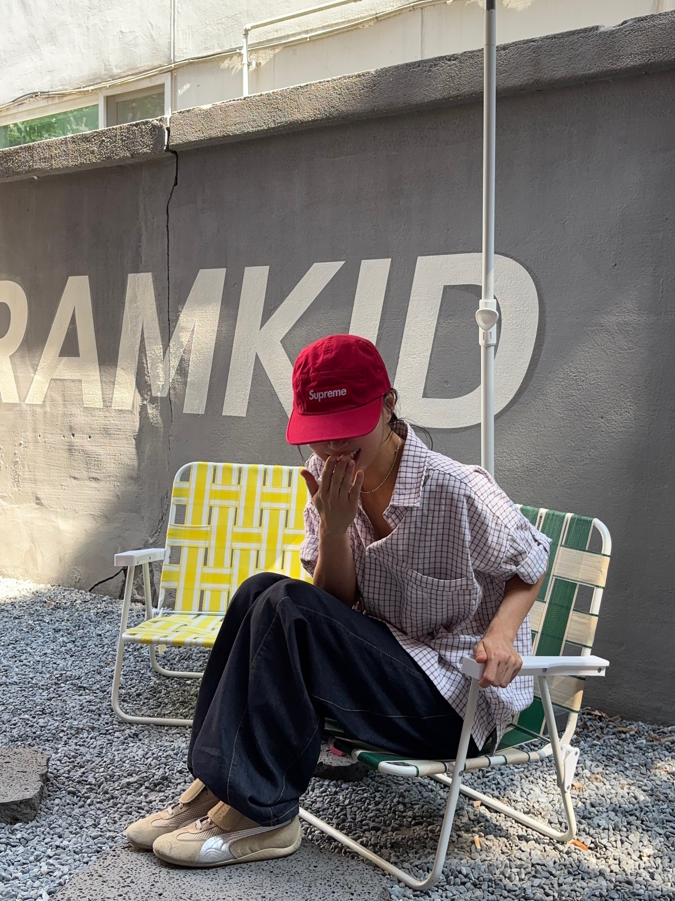 Puma x Open Yy Speedcat Prairie Tan Matte Silver, Supreme Washed Chino Twill Camp Cap Red - 25SS 착용 스타일 - 1