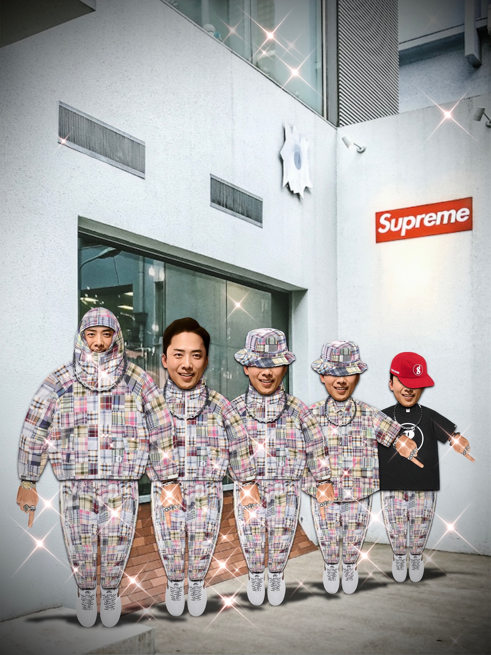Supreme x GOODENOUGH Patchwork Madras Hooded Jacket Multicolor - 25SS, Supreme x GOODENOUGH Patchwork Madras S/S Shirt Multicolor - 25SS 착용 스타일