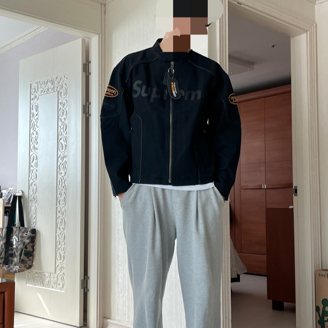 Supreme x Vanson Leathers Cordura Cotton Jacket Denim - 25SS, Supreme x Vanson Leathers Cordura Cotton Jacket Black - 25SS 착용 스타일 - 1