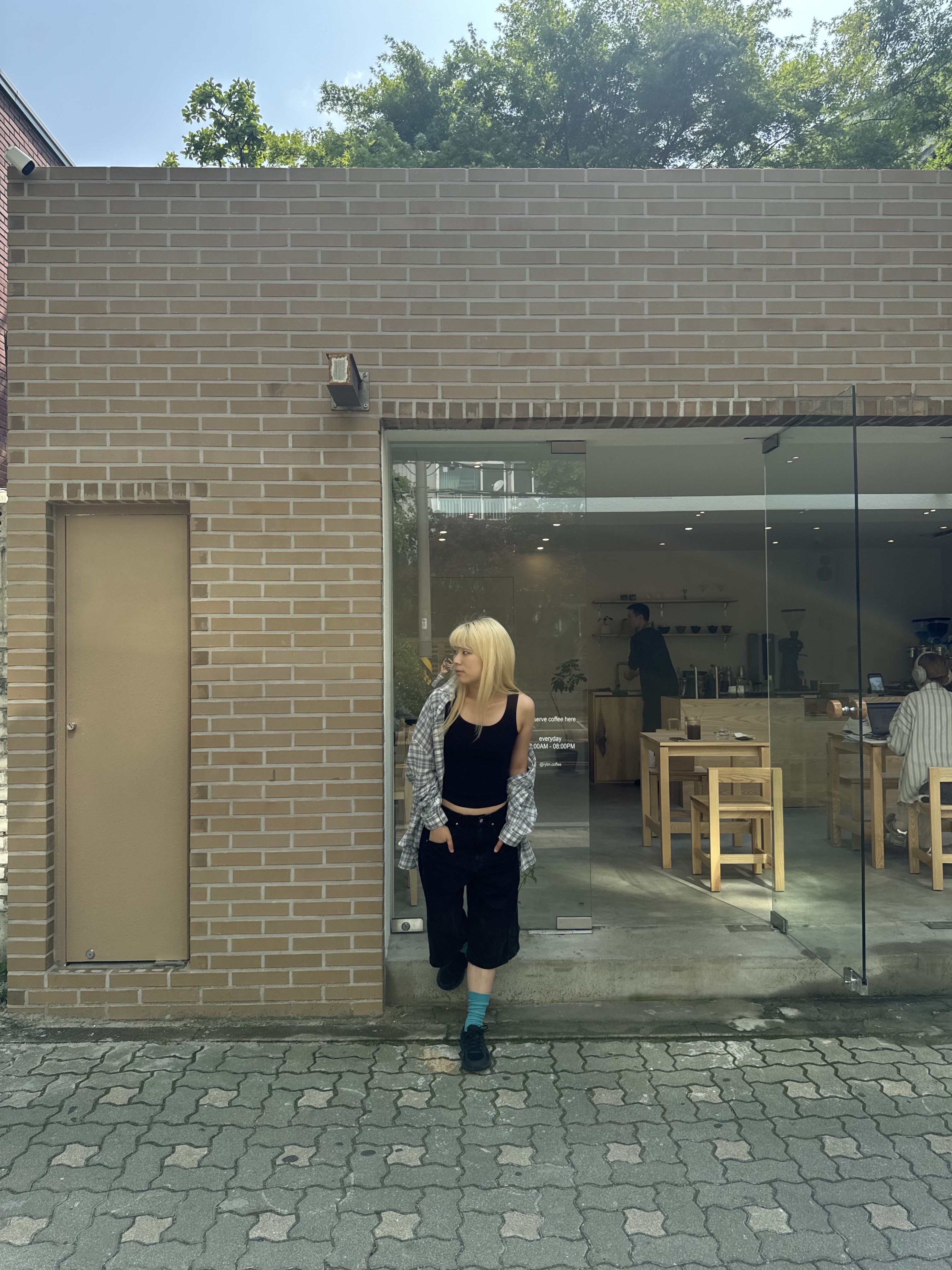 Hono Report Oversized Shirts Sky Blue 착용 스타일 - 3