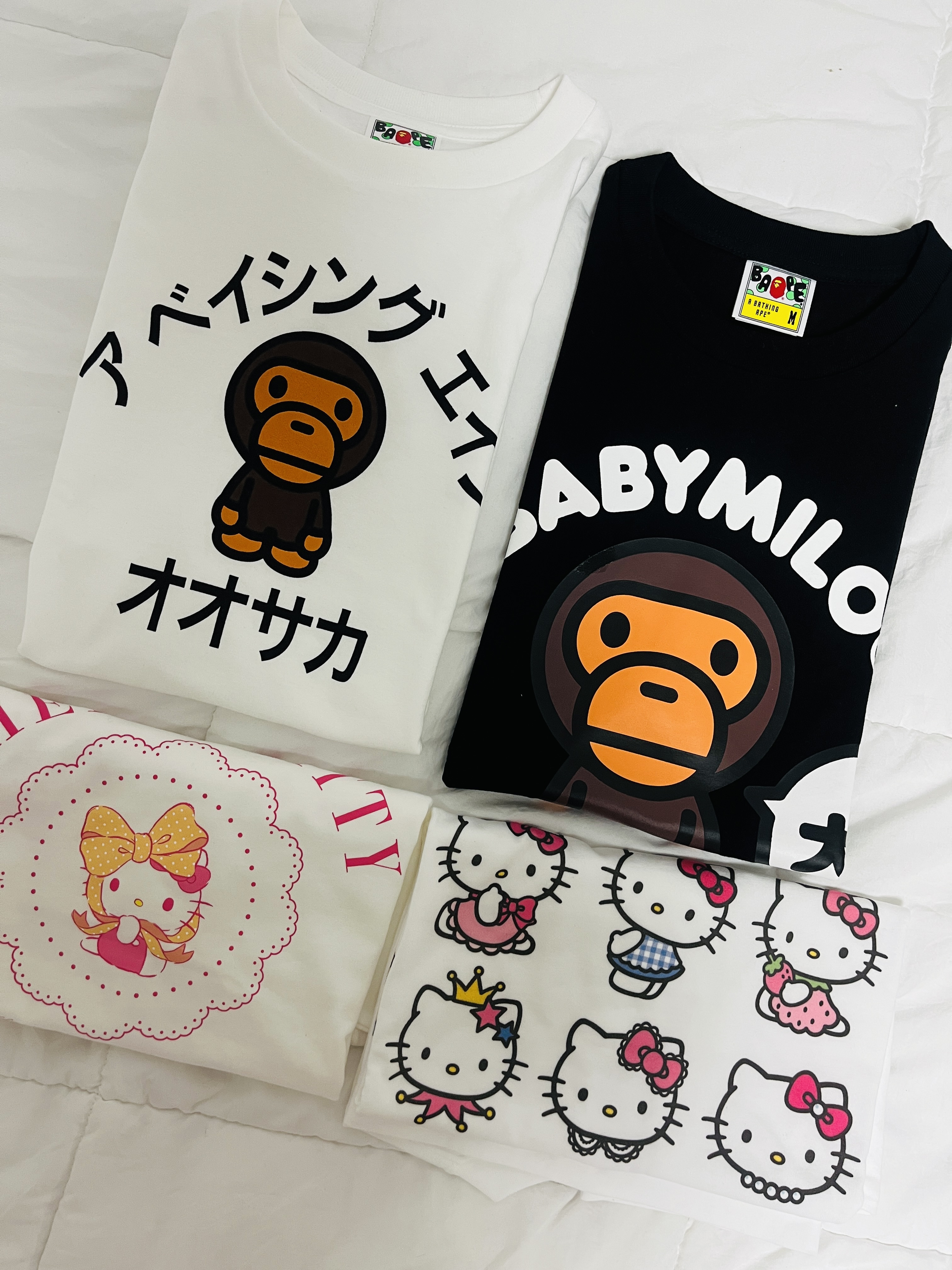 BAPE Baby Milo College T-Shirt White 착용 스타일 - 5