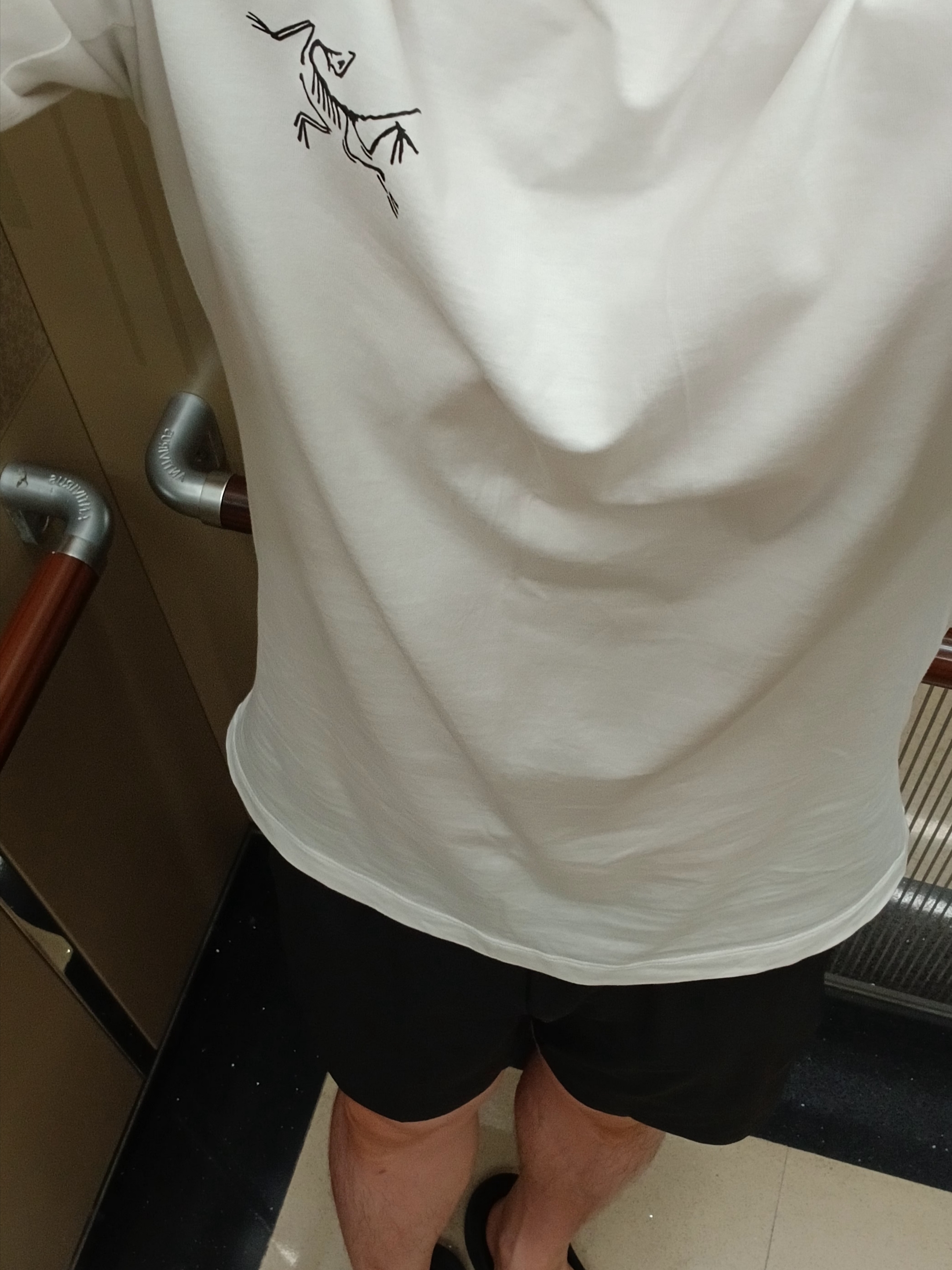 Arc'teryx Arc'Multi Bird Logo LS T-Shirt White Light, Arc'teryx Gamma Quick Dry Shorts 9 Inch Black 착용 스타일 - 7