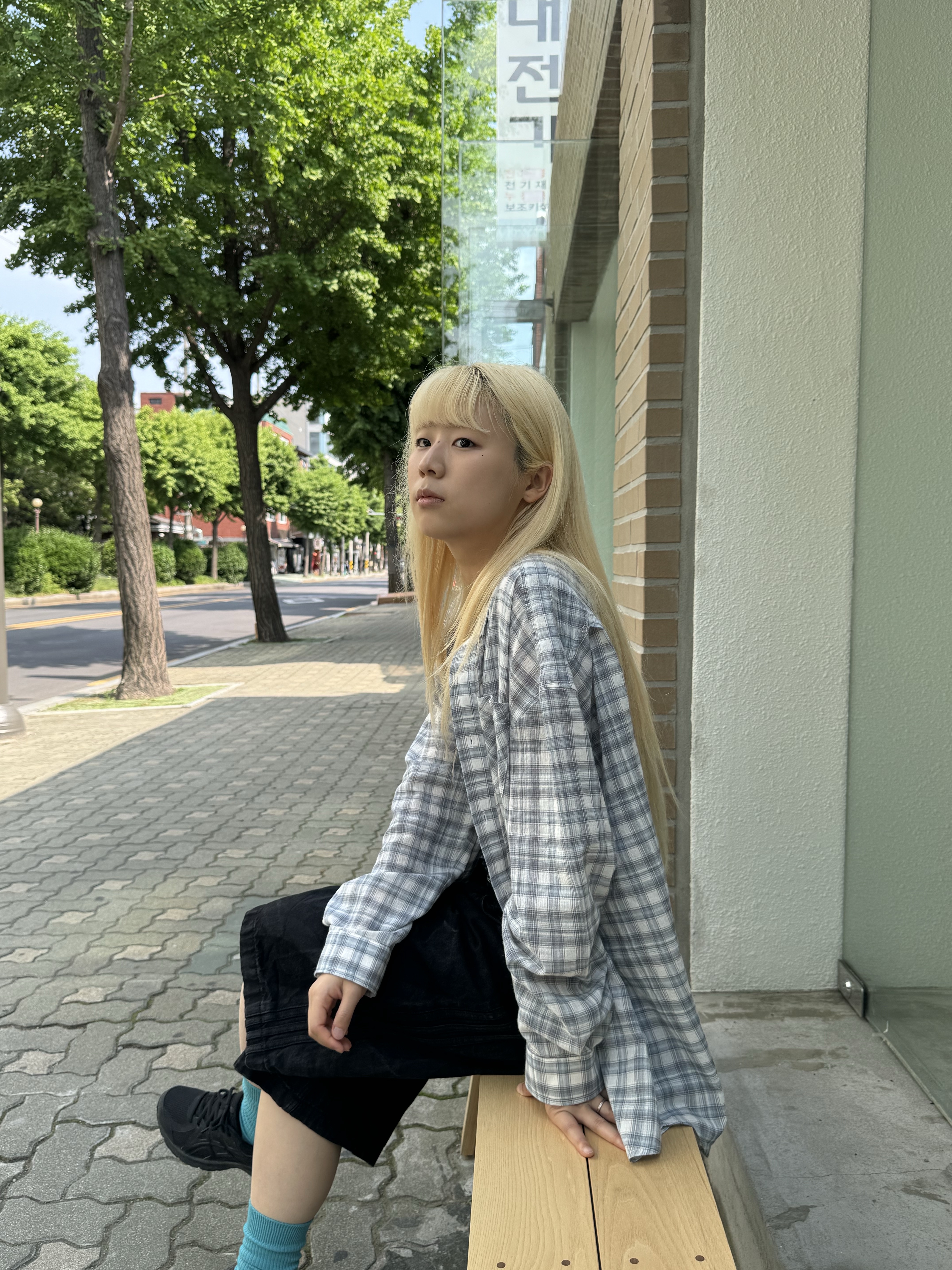 Hono Report Oversized Shirts Sky Blue 착용 스타일 - 4