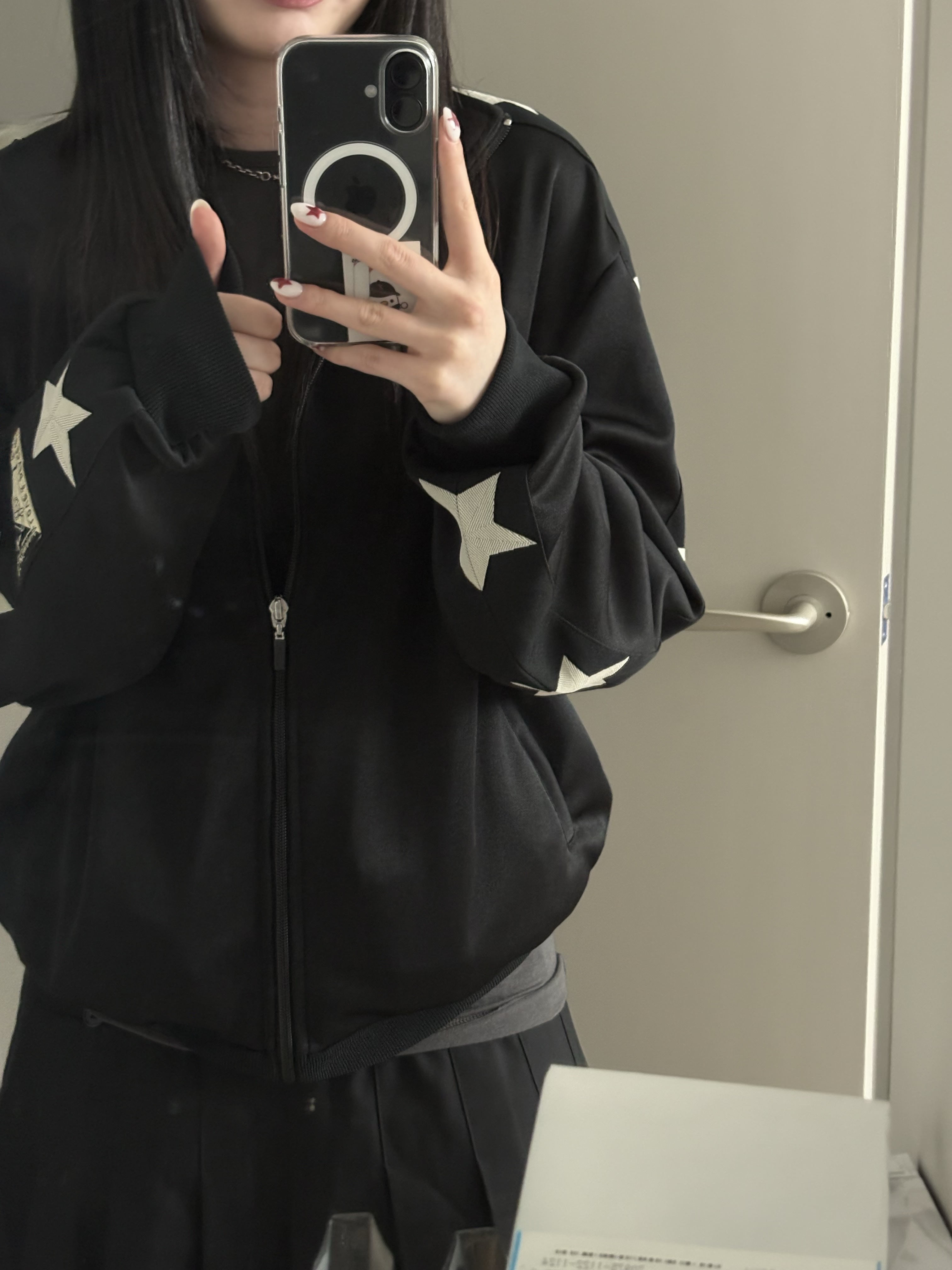 Kapital Smooth Jersey Stuntman & Woman Track Jacket Black 착용 스타일