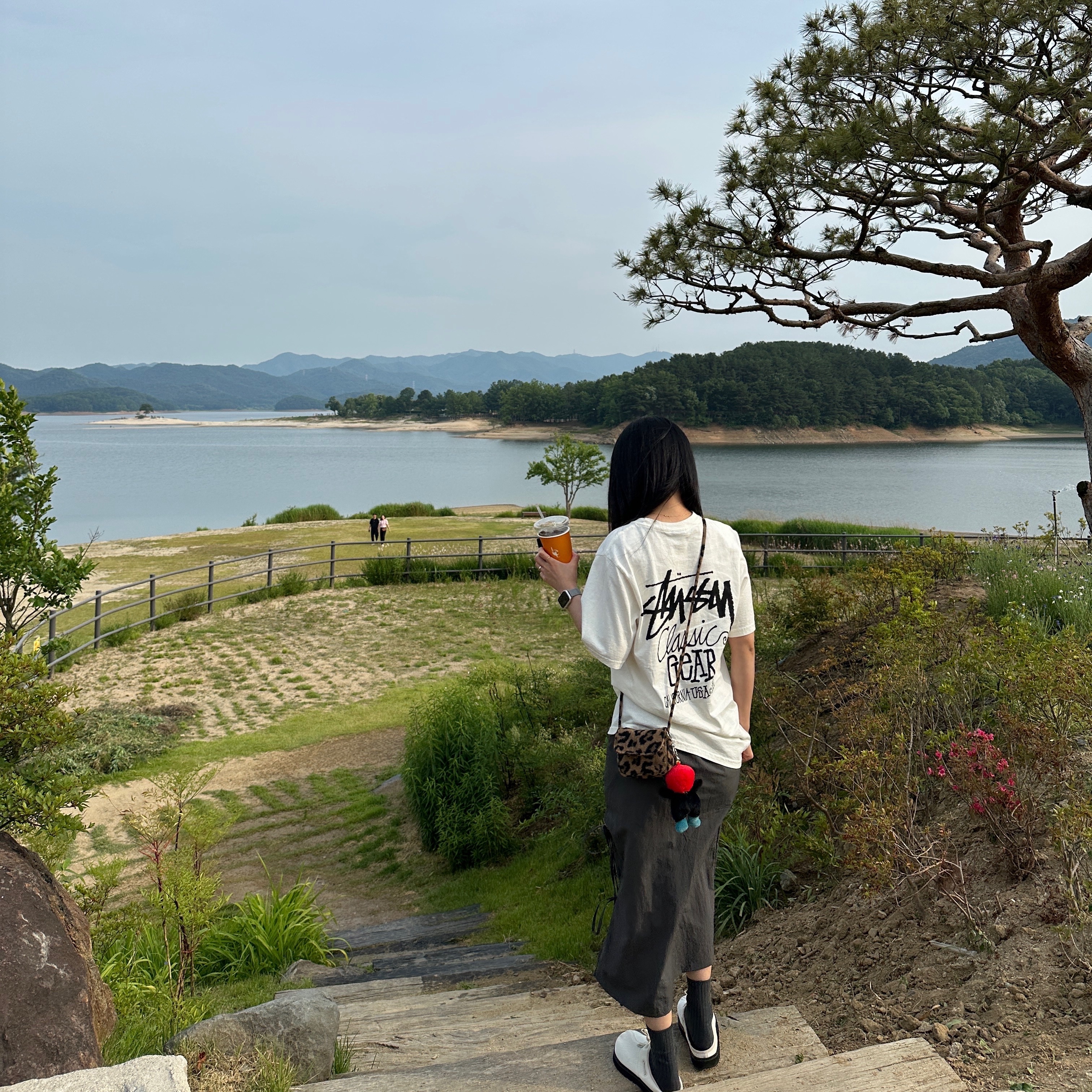 Stussy Pigment Dyed Classic Gear T-Shirt Natural 착용 스타일 - 1