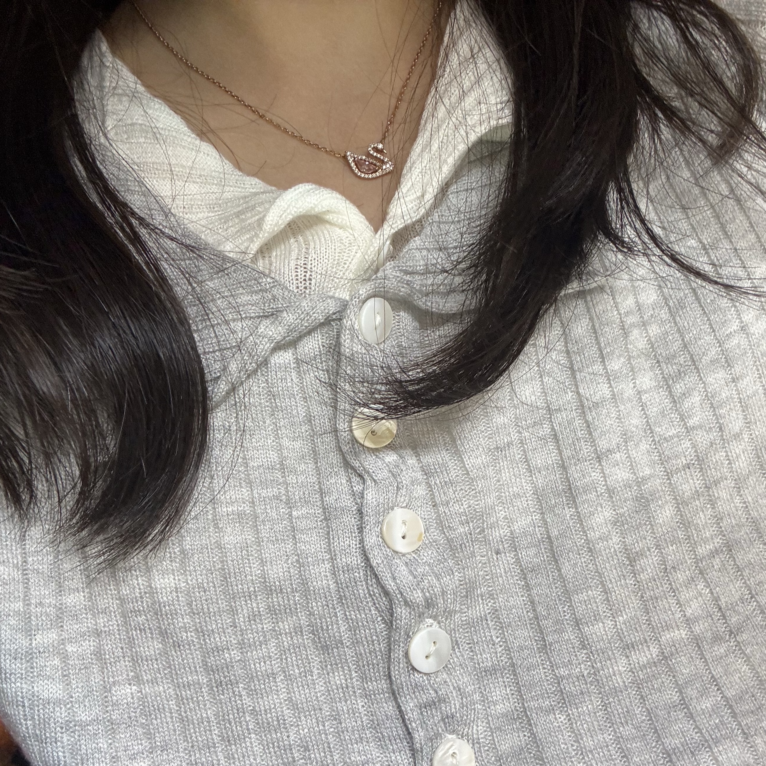 (W) Swarovski Dazzling Swan Necklace Pink Rose Gold Plated 착용 스타일